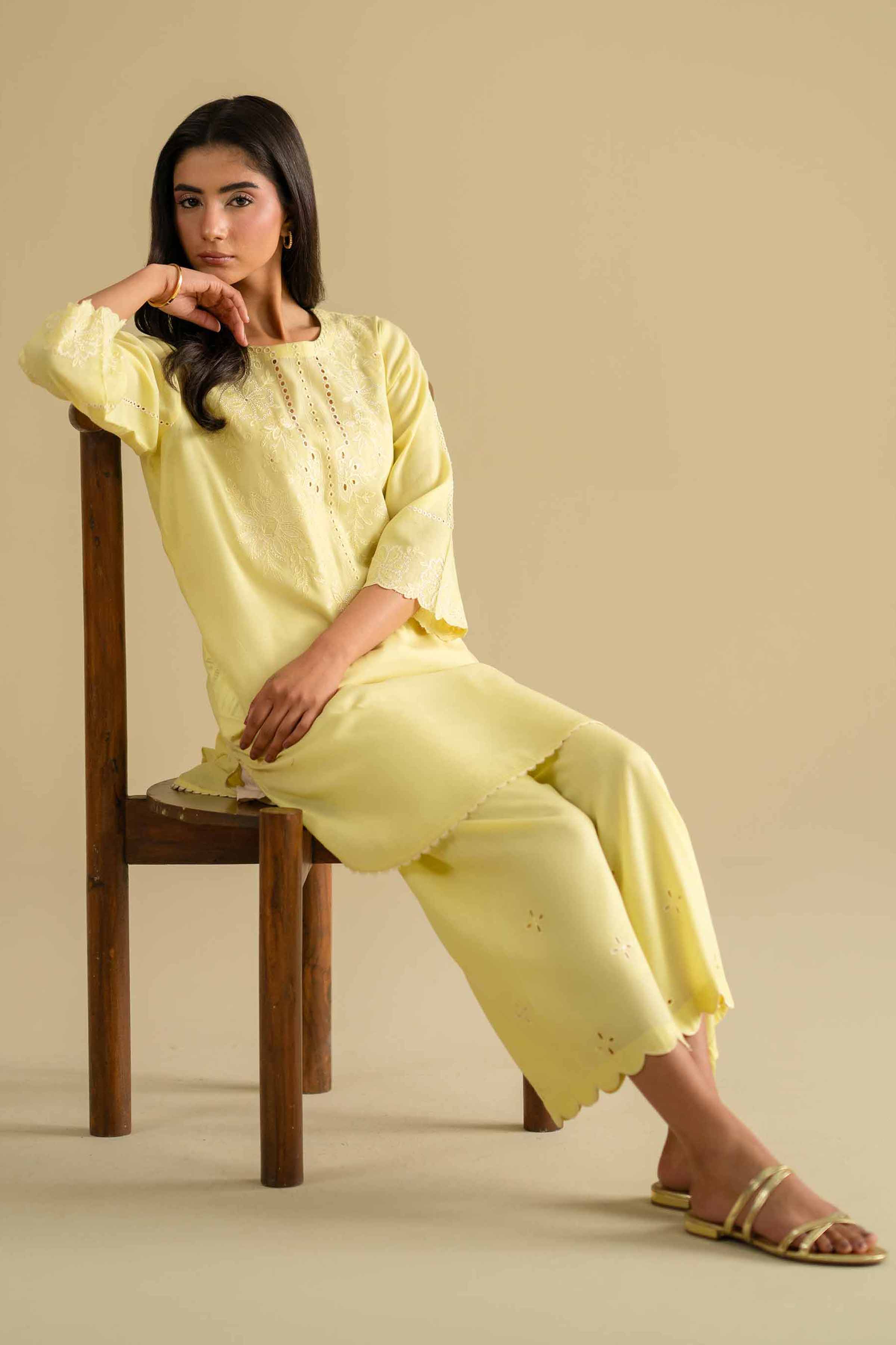 NishatUK - Yellow Embroidered Yarn Dyed 2-piece ready to wear luxury Dress