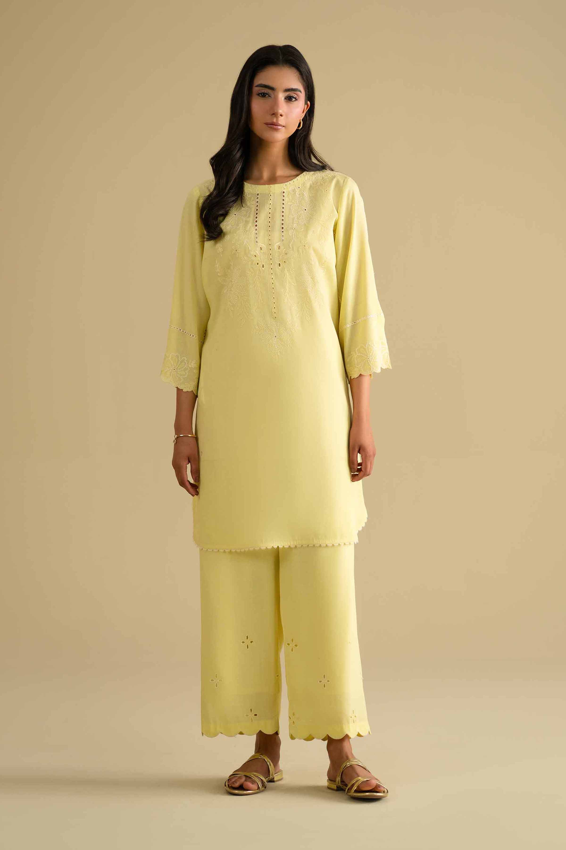 NishatUK - Yellow Embroidered Yarn Dyed 2-piece ready to wear luxury Dress