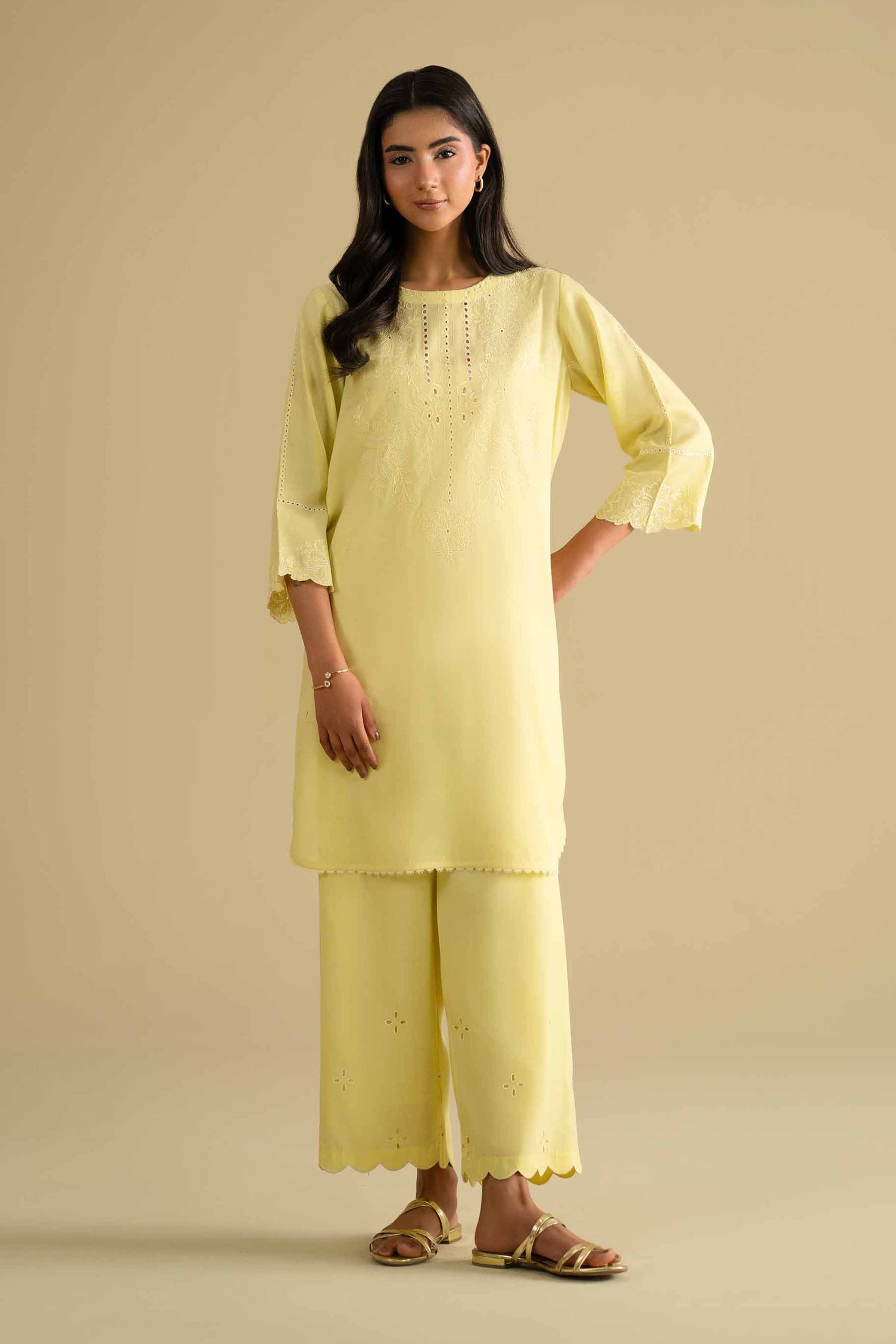 NishatUK - Yellow Embroidered Yarn Dyed 2-piece ready to wear luxury Dress