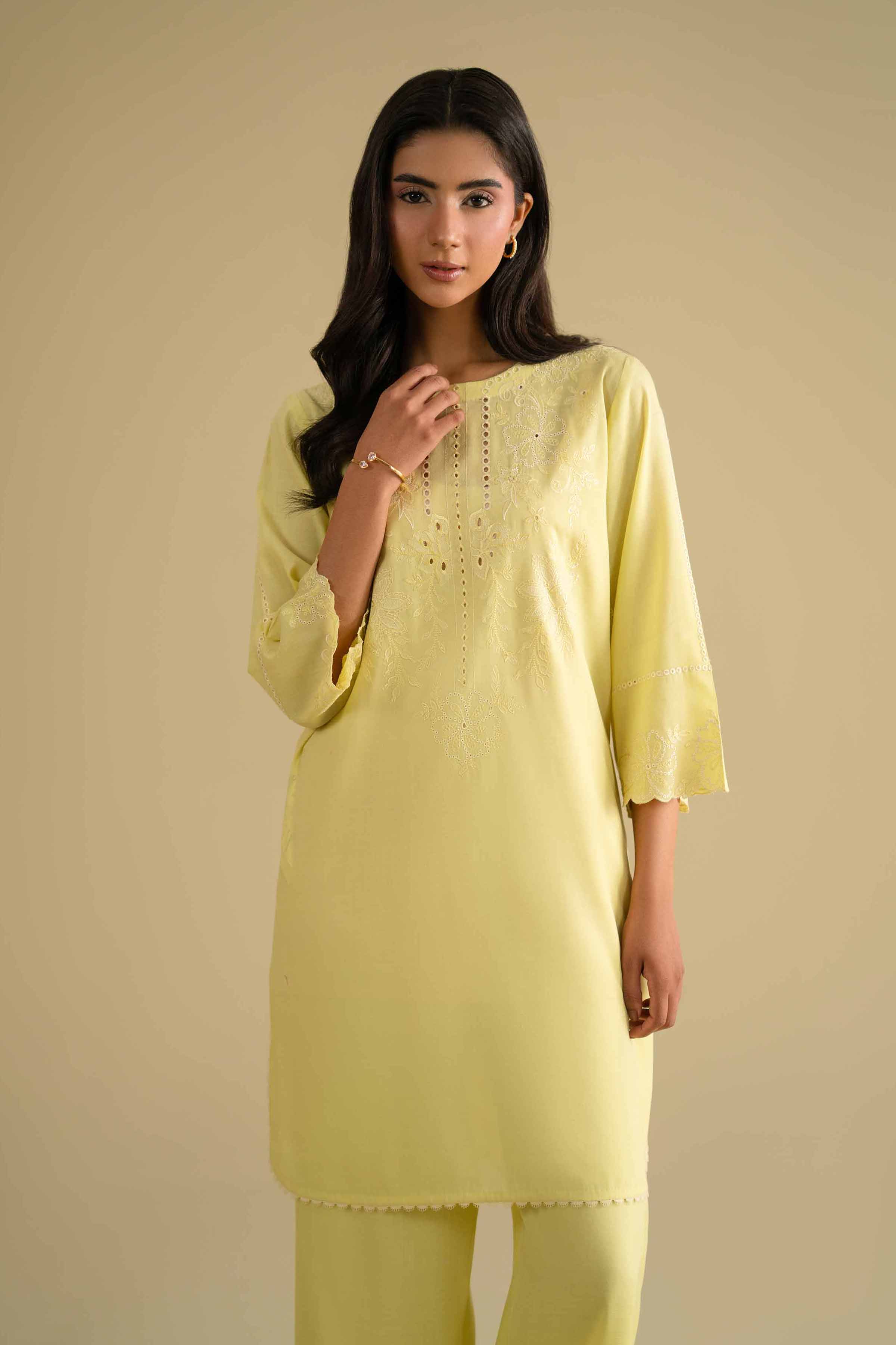 NishatUK - Yellow Embroidered Yarn Dyed 2-piece ready to wear luxury Dress