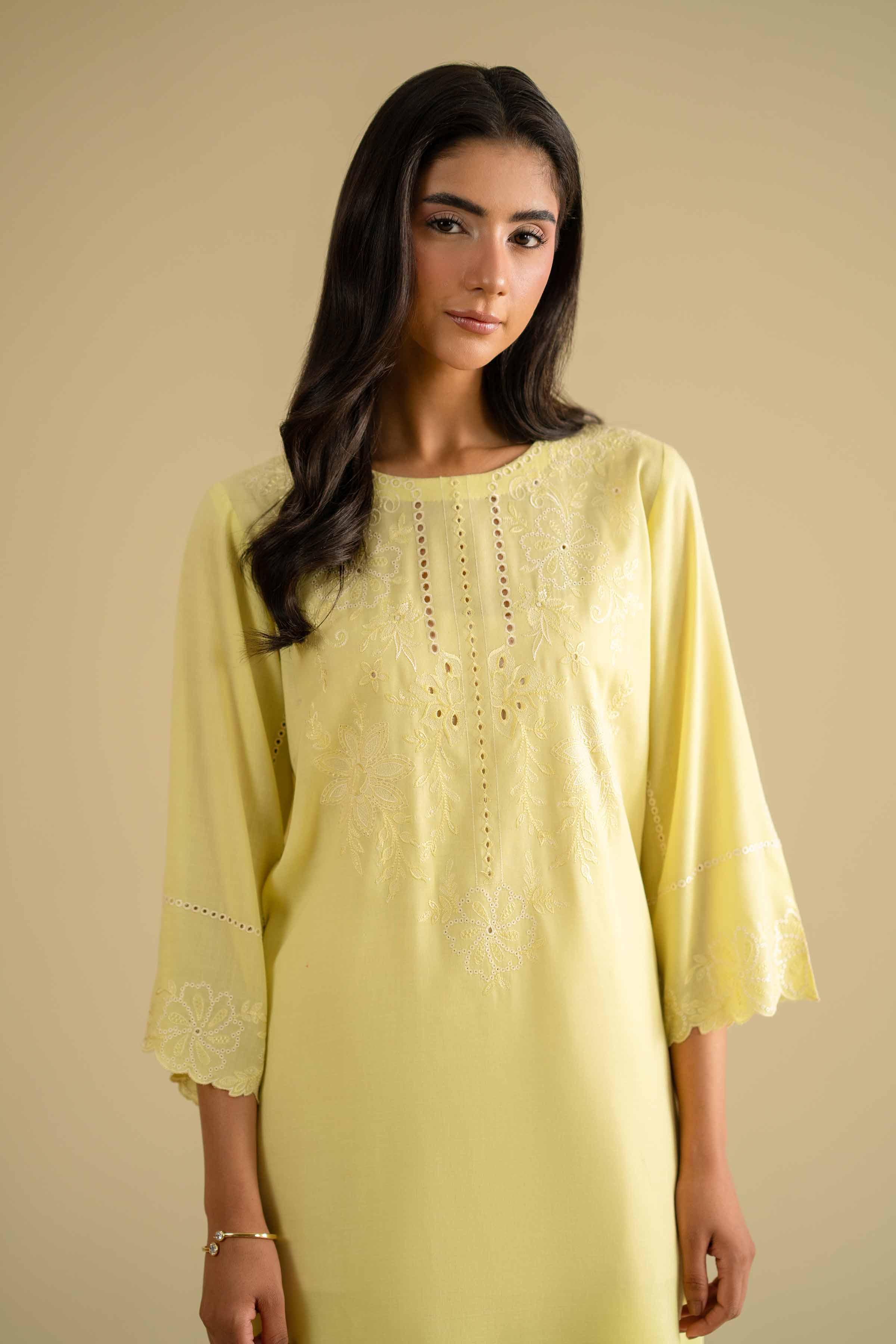 NishatUK - Yellow Embroidered Yarn Dyed 2-piece ready to wear luxury Dress