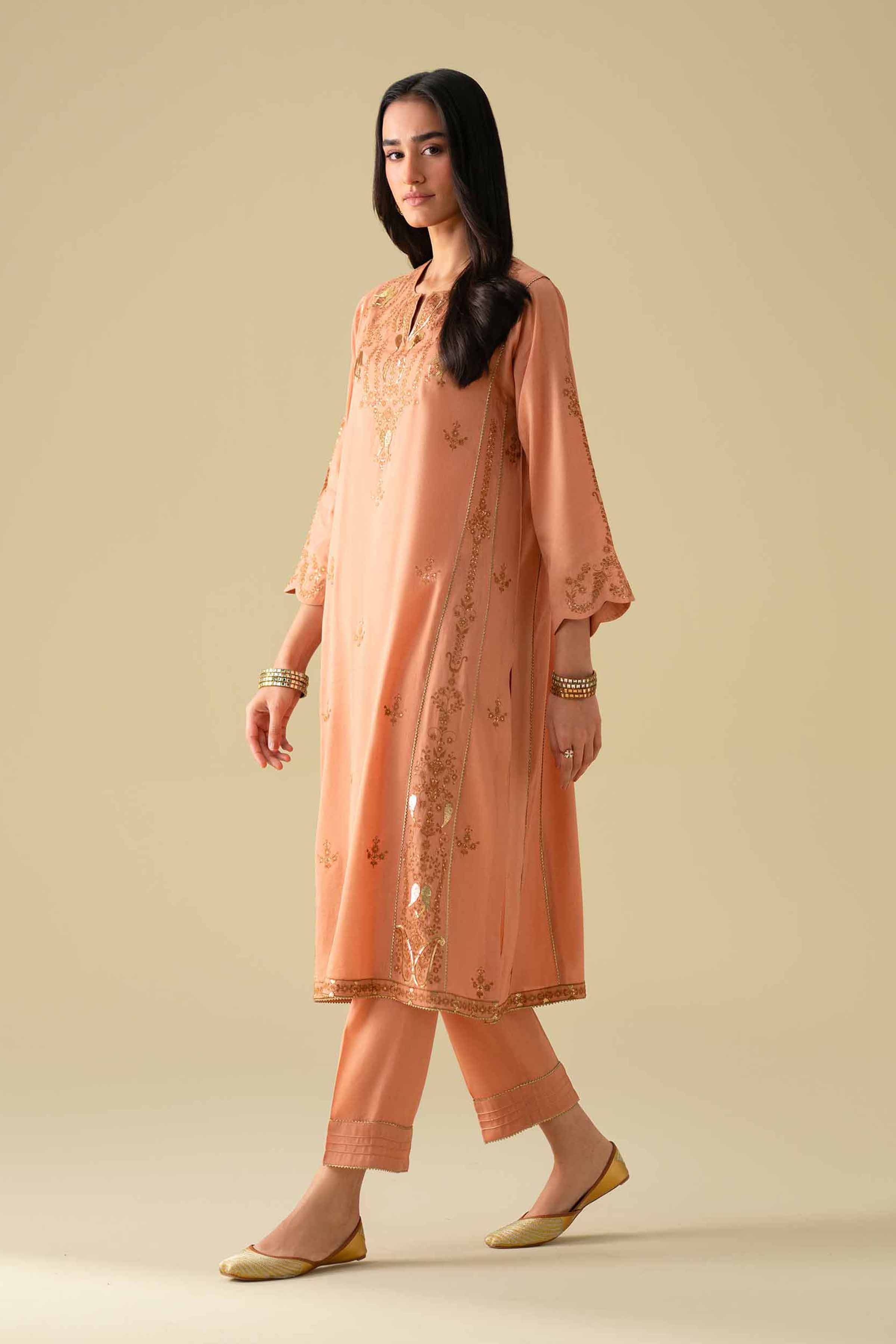 NishatUK - Orange Embroidered Yarn Dyed 2-piece ready to wear Dress