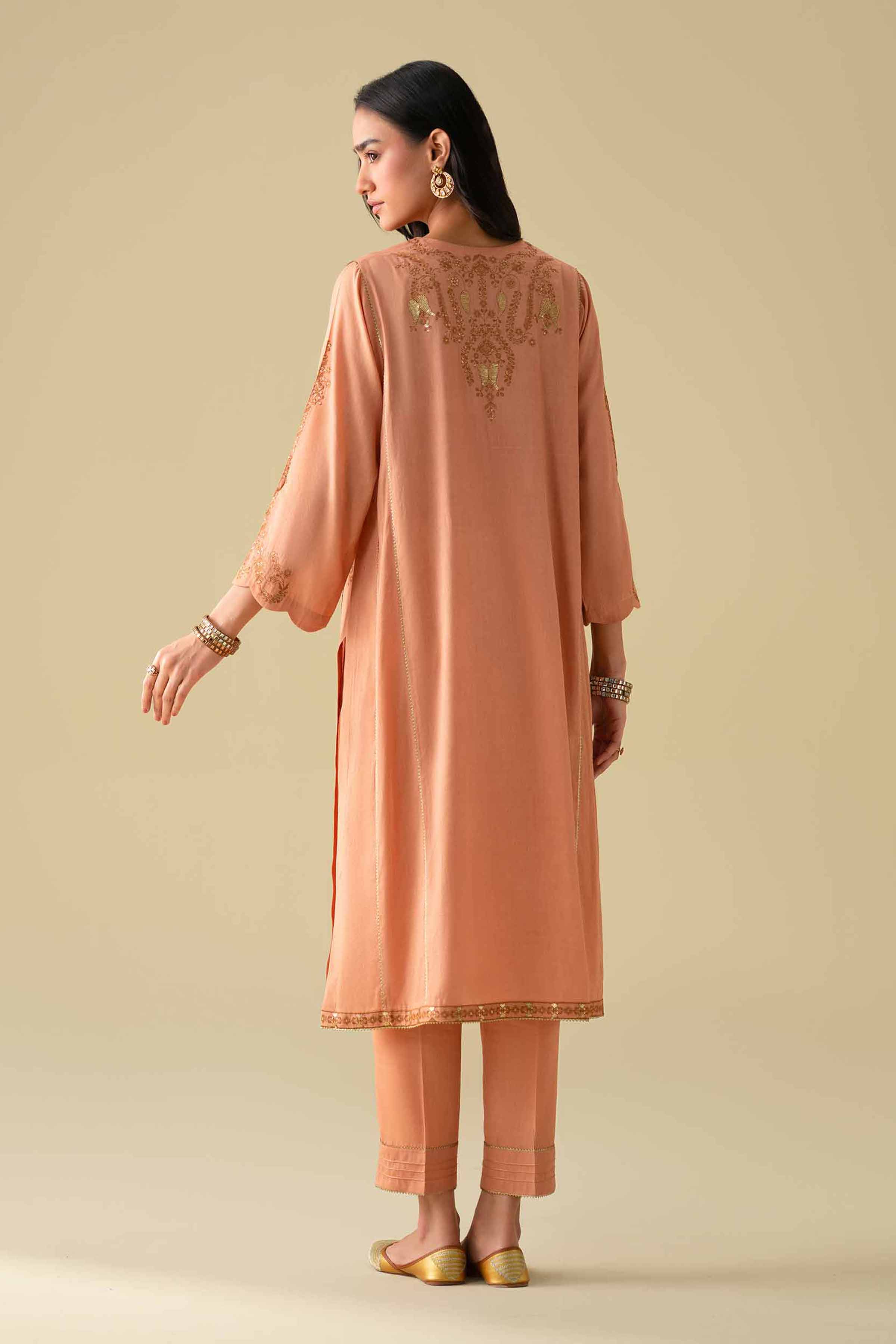 NishatUK - Orange Embroidered Yarn Dyed 2-piece ready to wear Dress