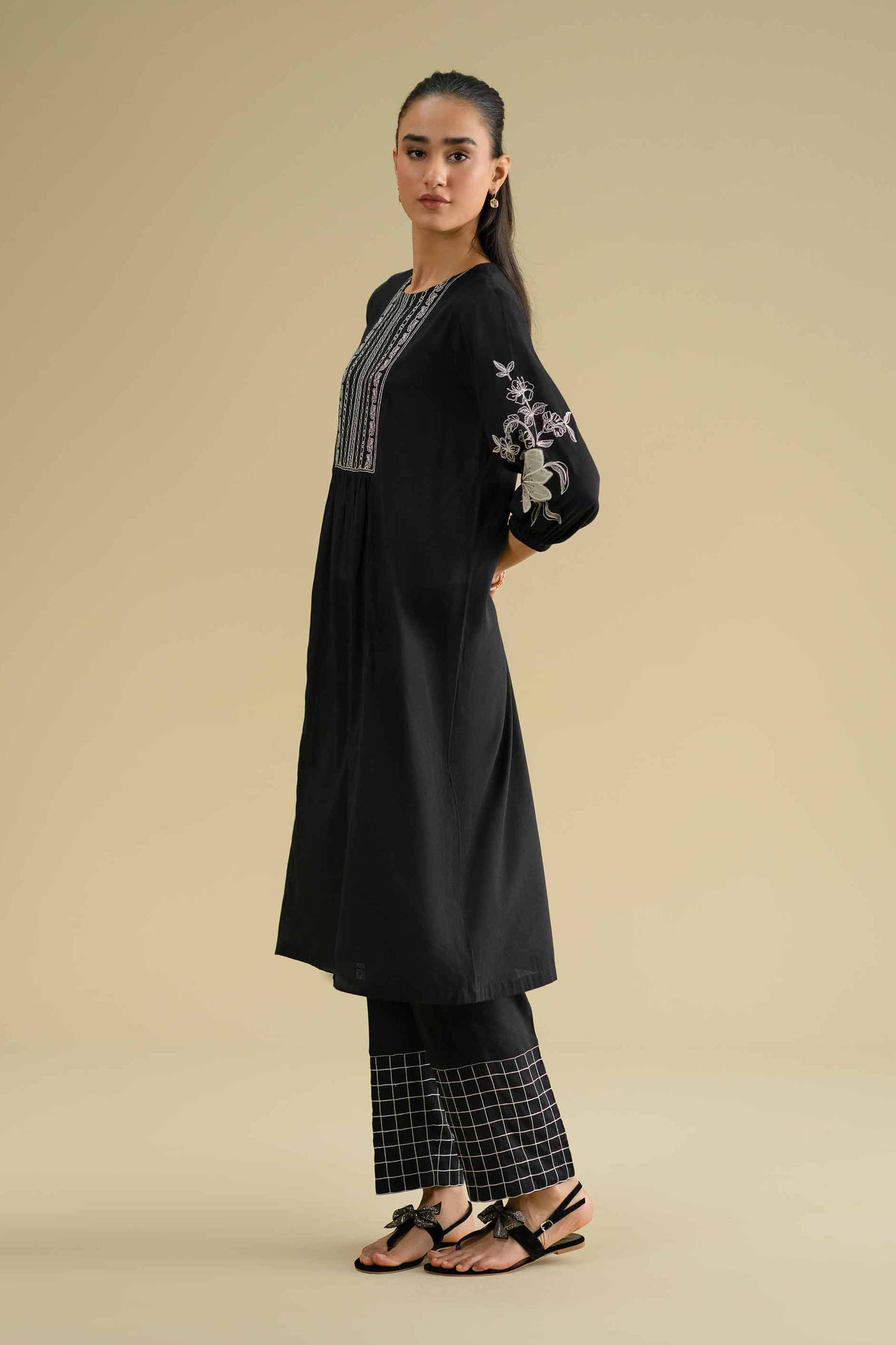 NishatUK - Black Embroidered Yarn Dyed 2-piece ready to wear Dress