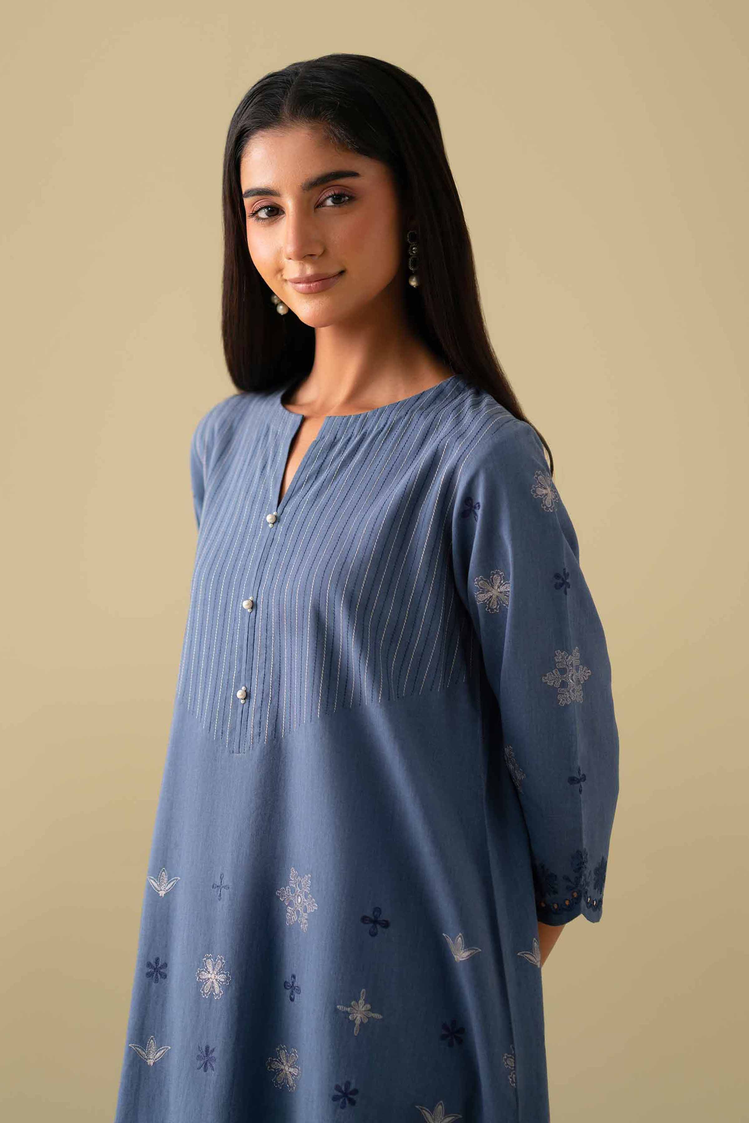 NishatUK - Blue Embroidered Yarn Dyed 2-piece ready to wear Dress