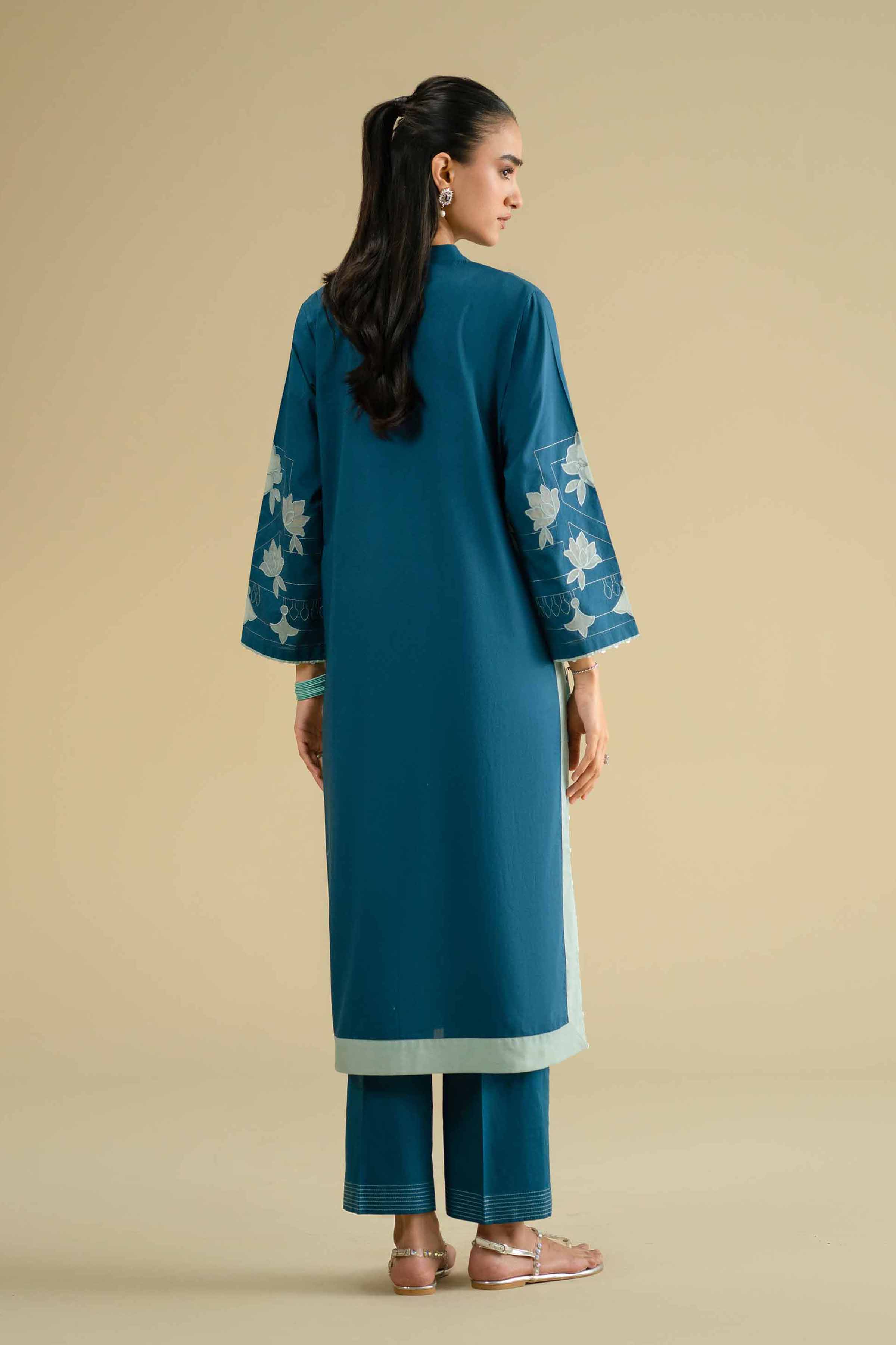 Nishat UK - Blue Embroidered Cambric 2-piece ready to wear luxury Dress