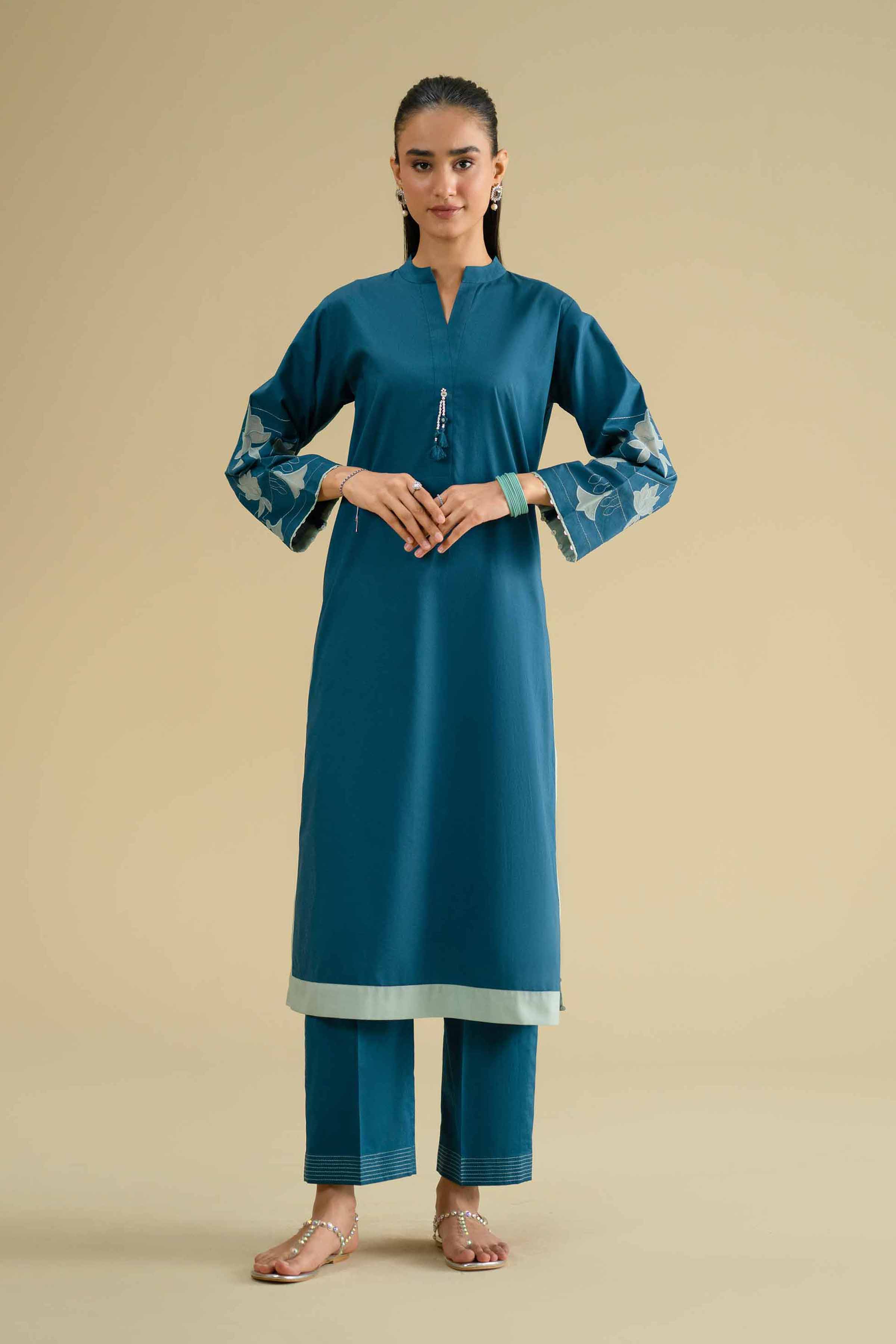 Nishat UK - Blue Embroidered Cambric 2-piece ready to wear luxury Dress
