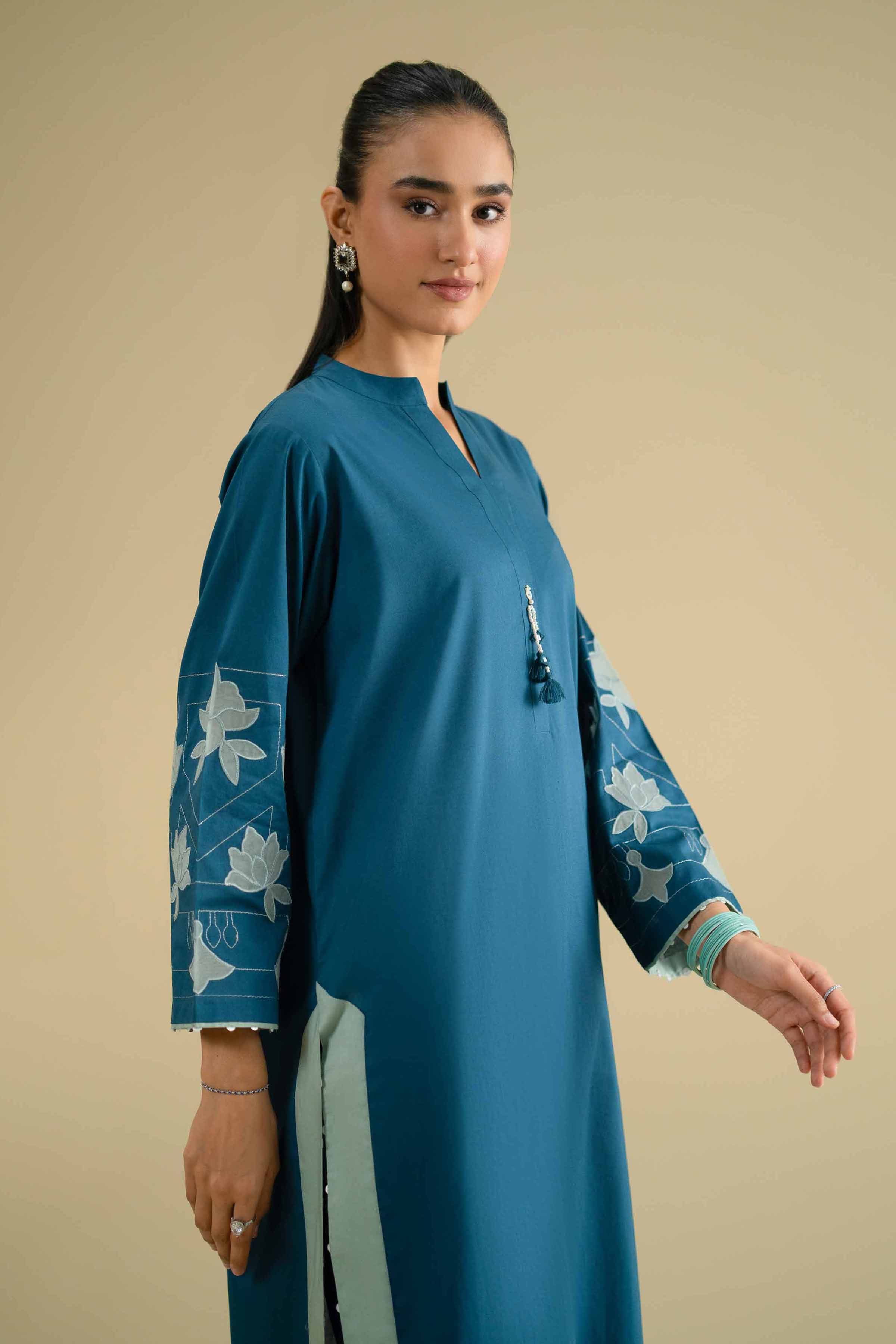 Nishat UK - Blue Embroidered Cambric 2-piece ready to wear luxury Dress