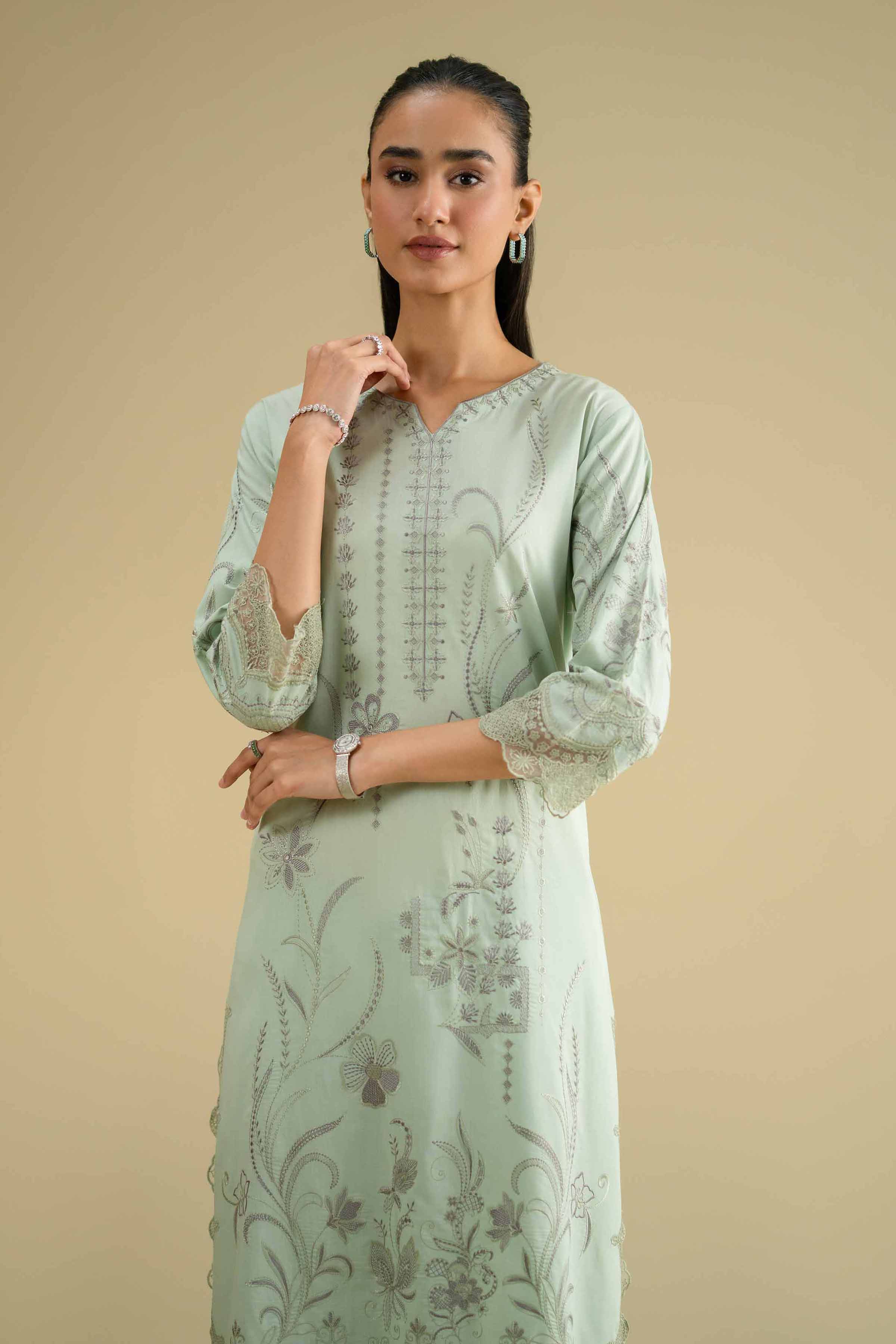 NishatUK - Green Embroidered Cambric 2-piece ready to wear Dress