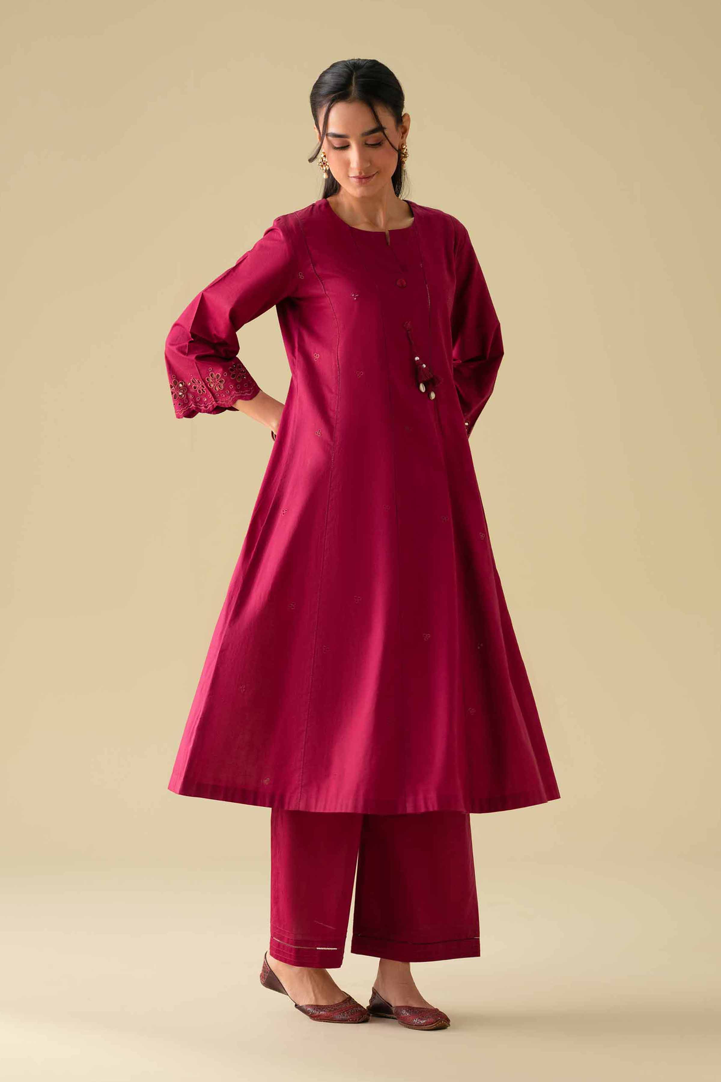 NishatUK - Red Embroidered Cambric 2-piece ready to wear Dress