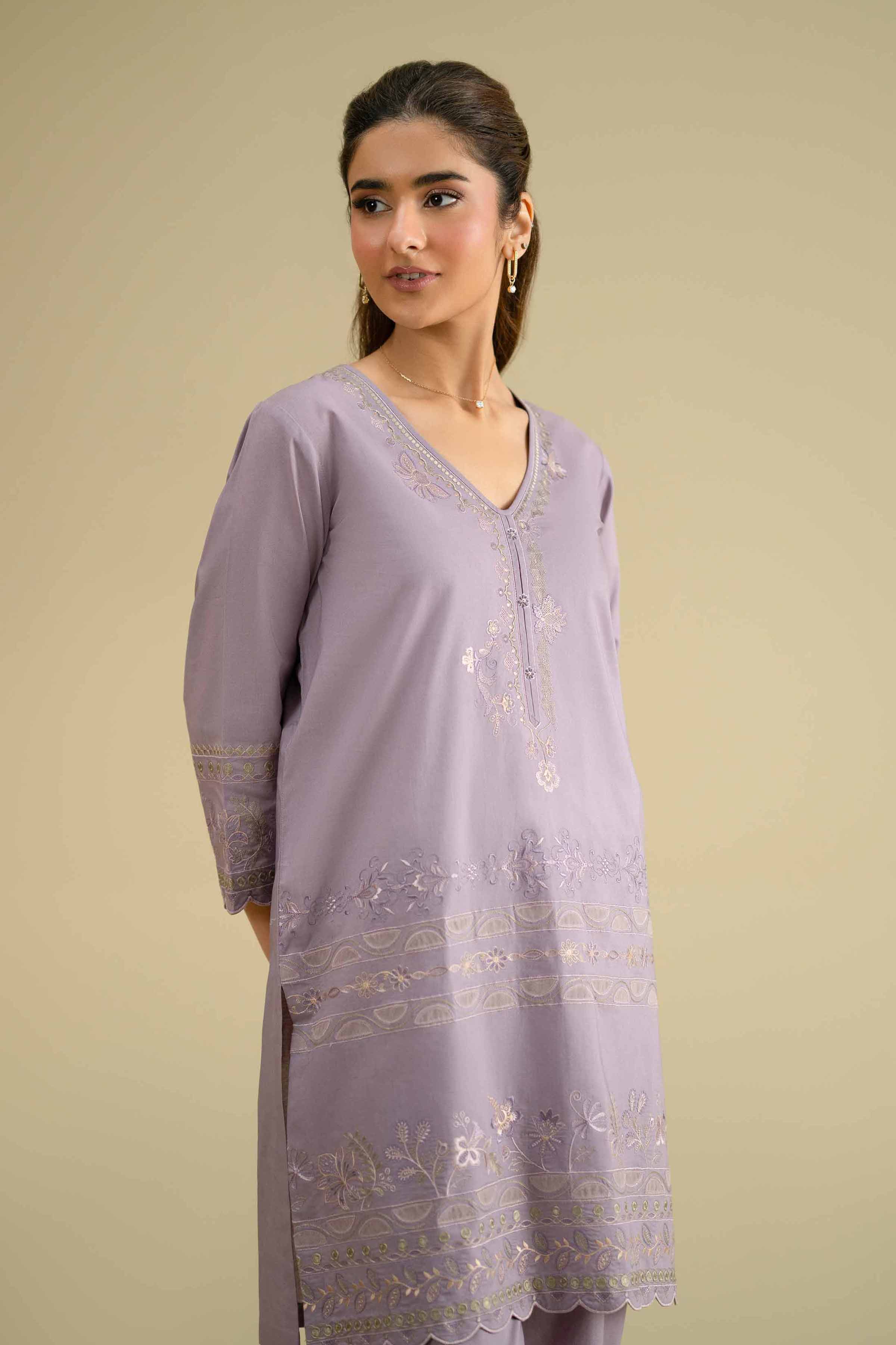 NishatUK - Purple Embroidered Cambric 2-piece ready to wear Dress