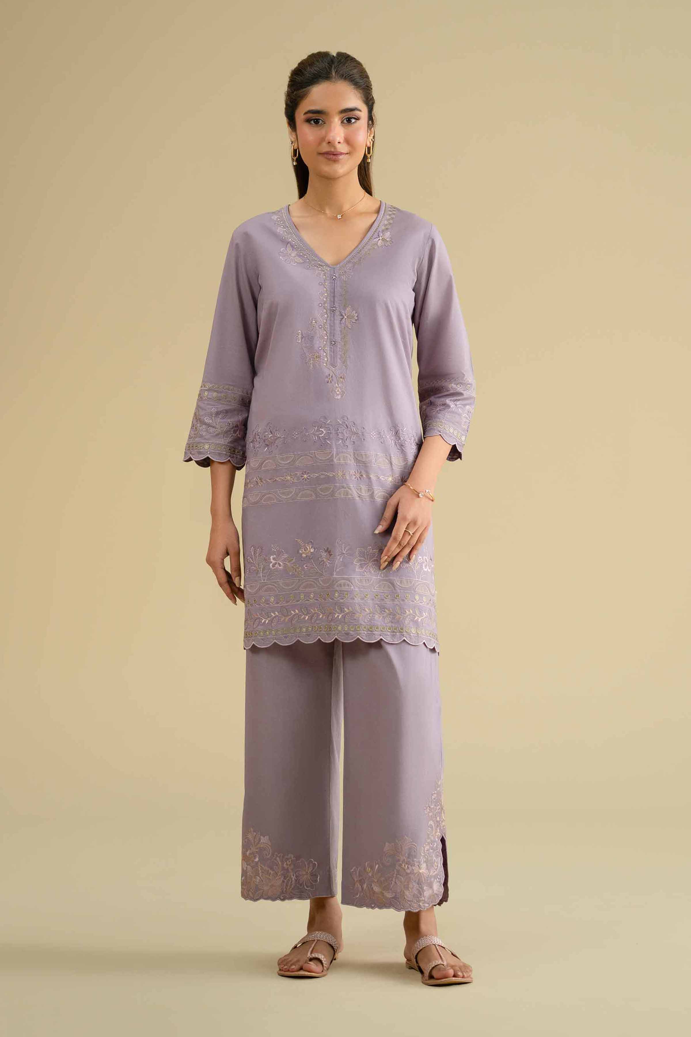 NishatUK - Purple Embroidered Cambric 2-piece ready to wear Dress