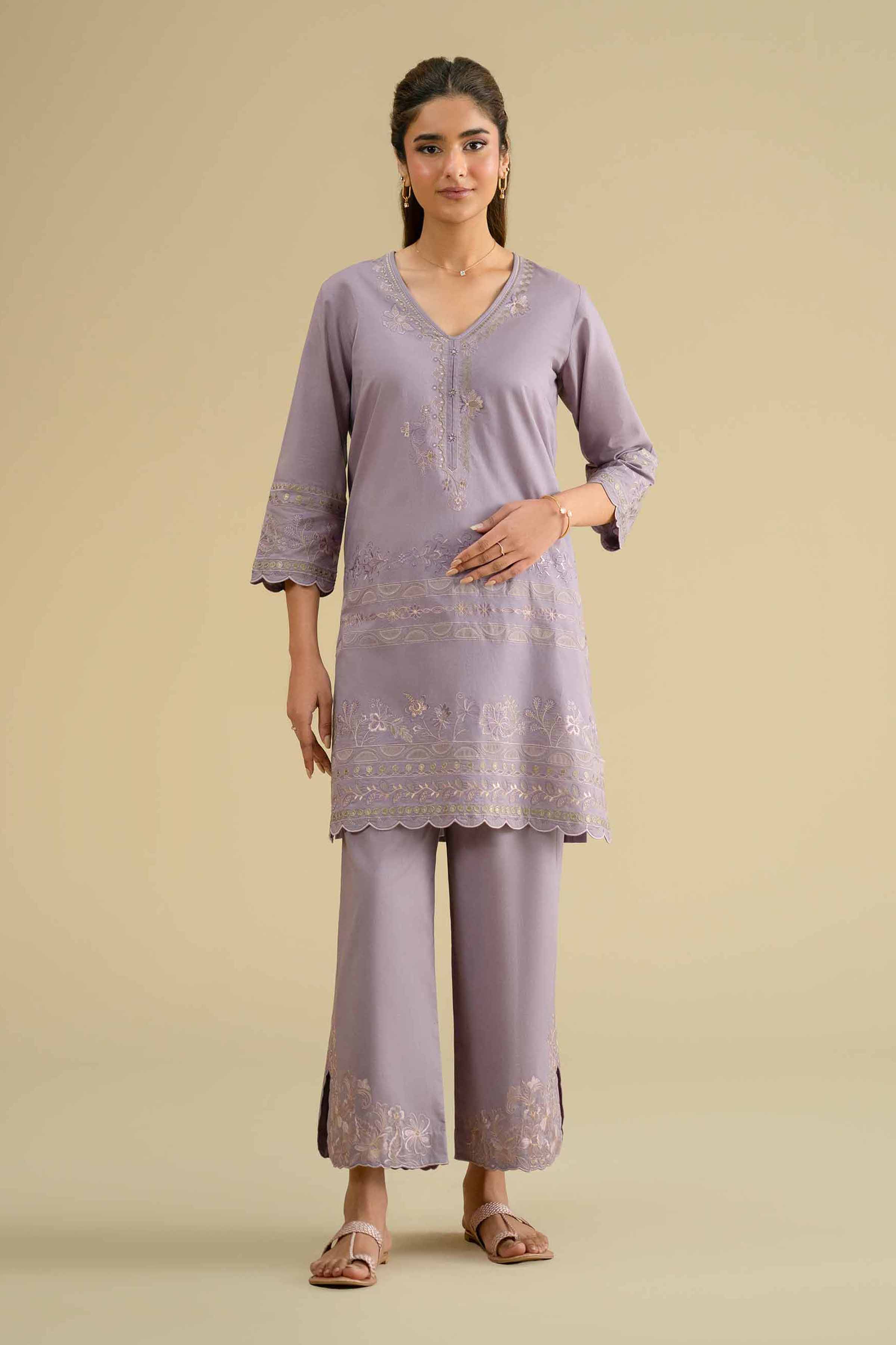 NishatUK - Purple Embroidered Cambric 2-piece ready to wear Dress