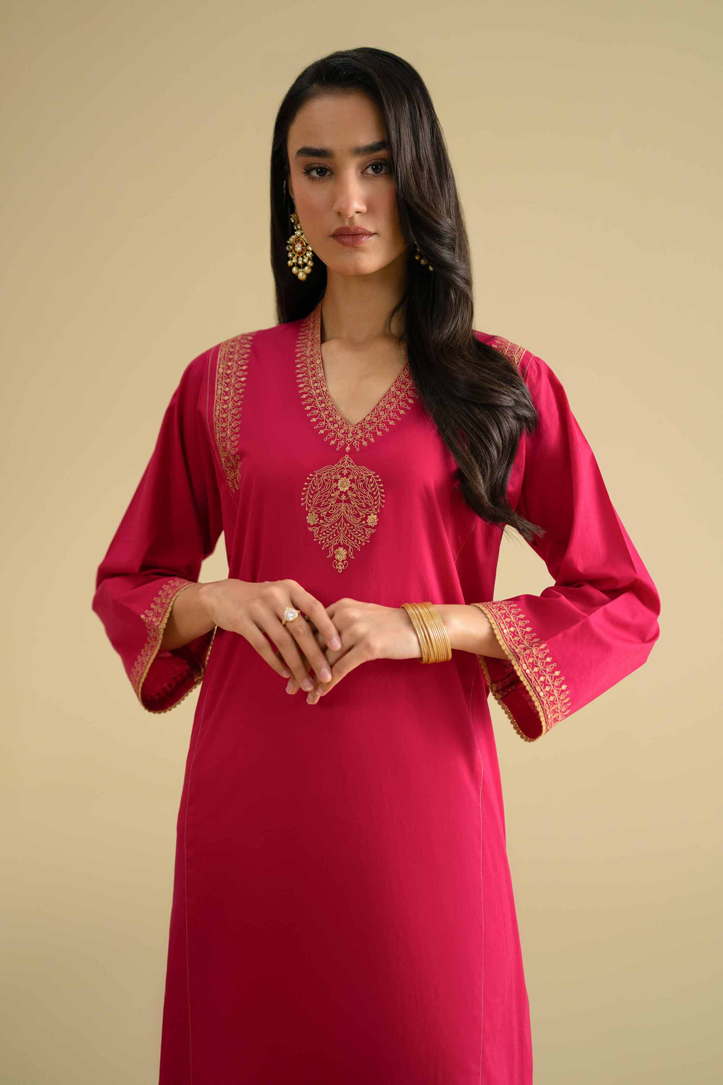 NishatUK - Pink Embroidered Cambric 2-piece ready to wear Dress