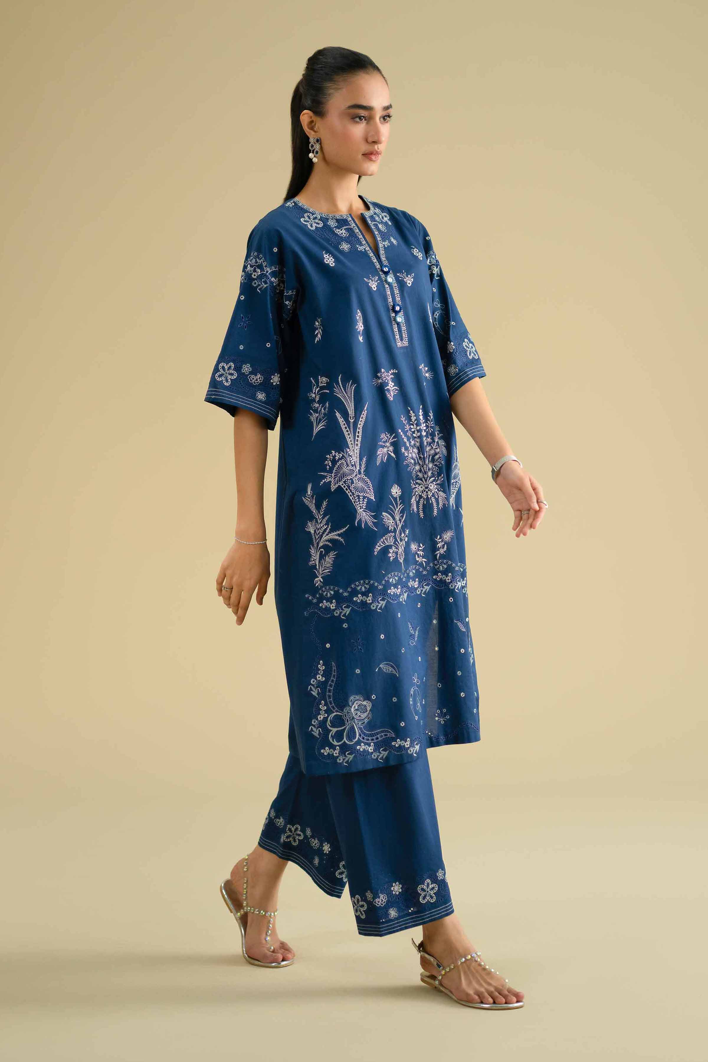 NishatUK - Blue Embroidered Cambric 2-piece ready to wear Dress