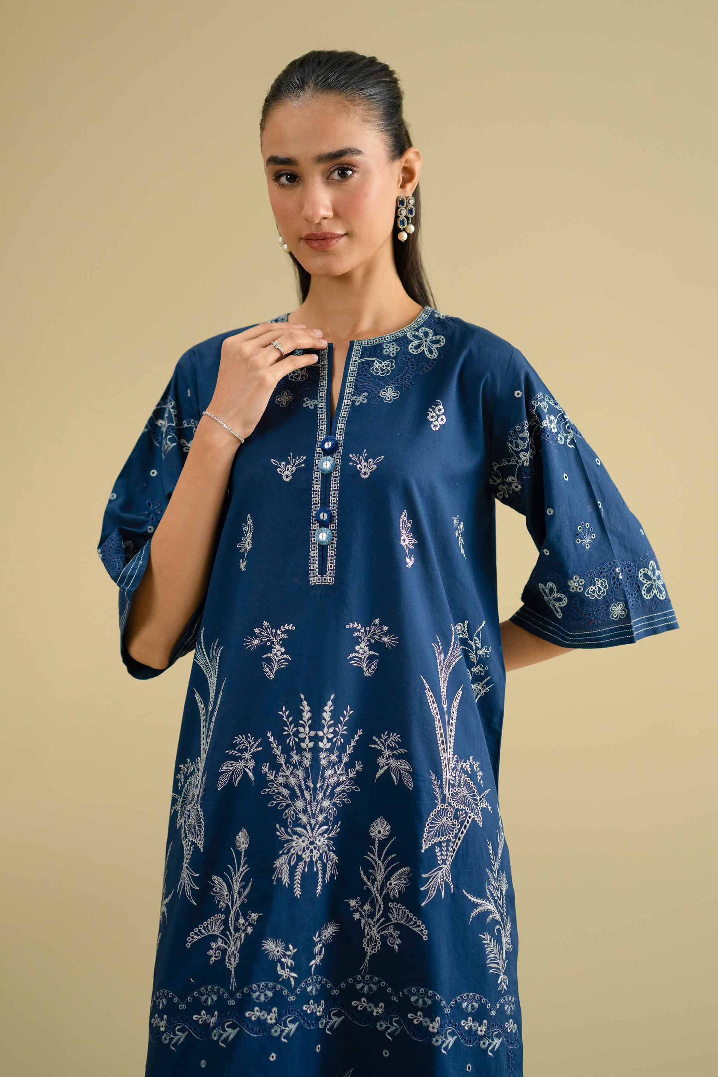 NishatUK - Blue Embroidered Cambric 2-piece ready to wear Dress