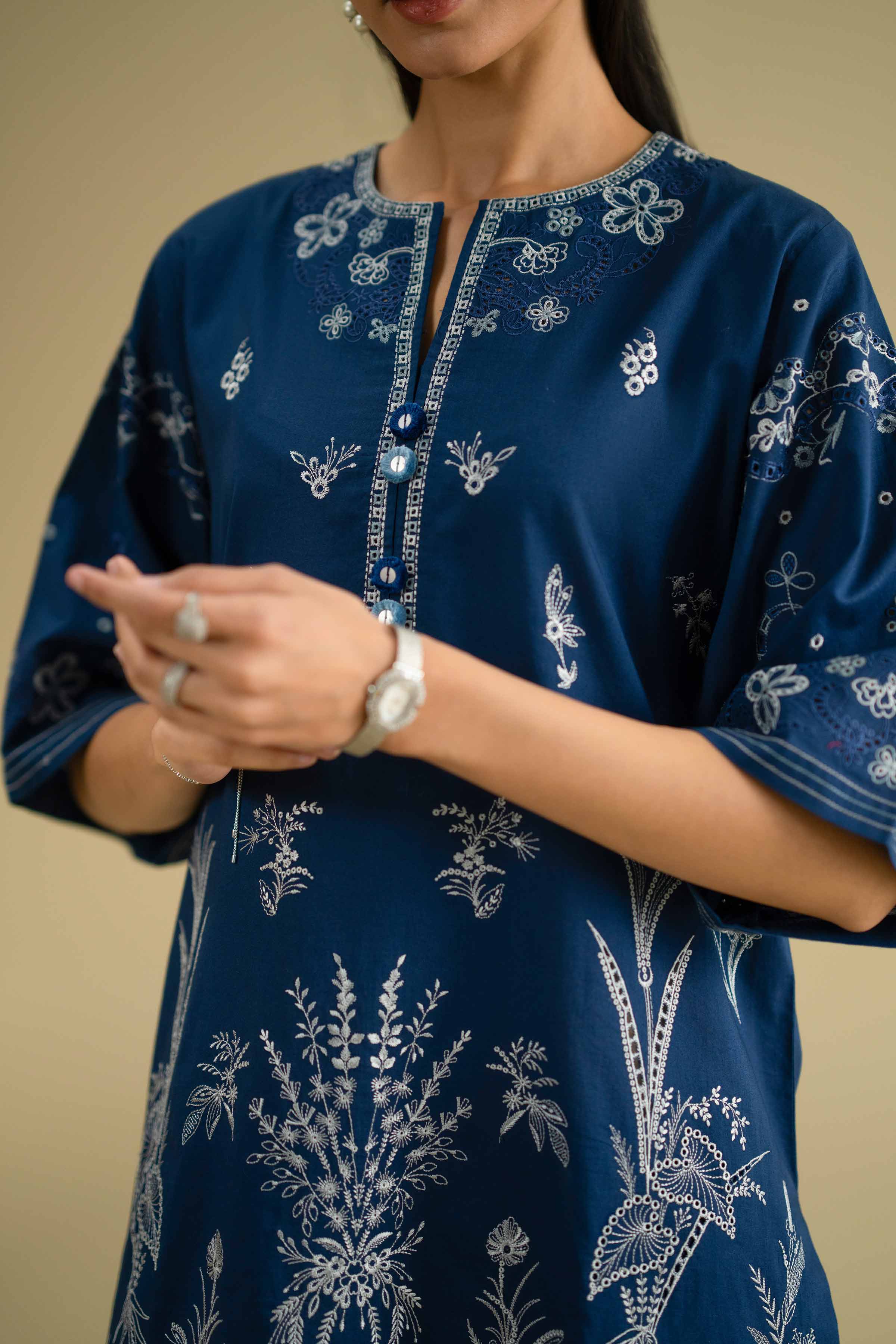 NishatUK - Blue Embroidered Cambric 2-piece ready to wear Dress