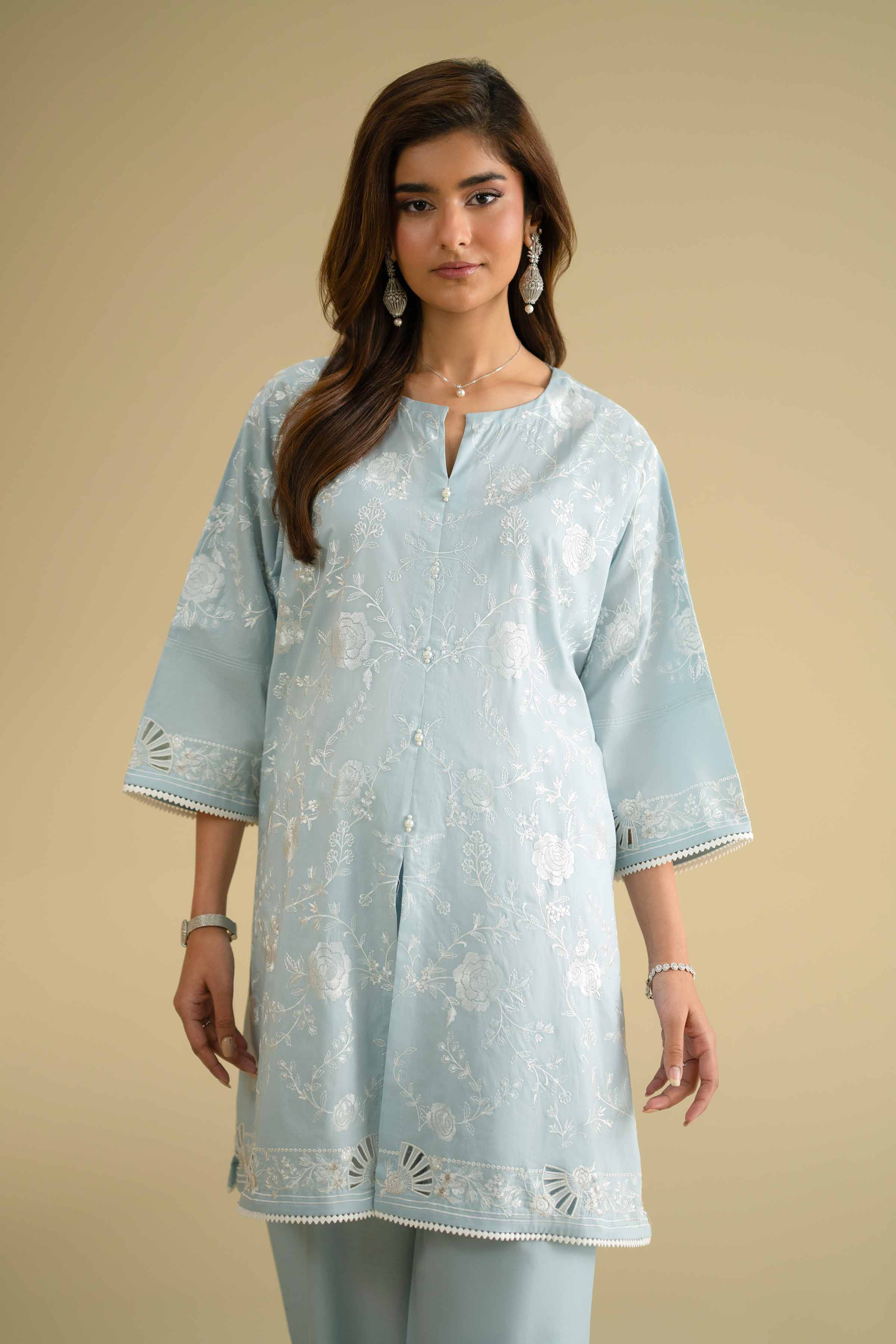 NishatUK - Blue Embroidered Cambric 2-piece ready to wear Dress