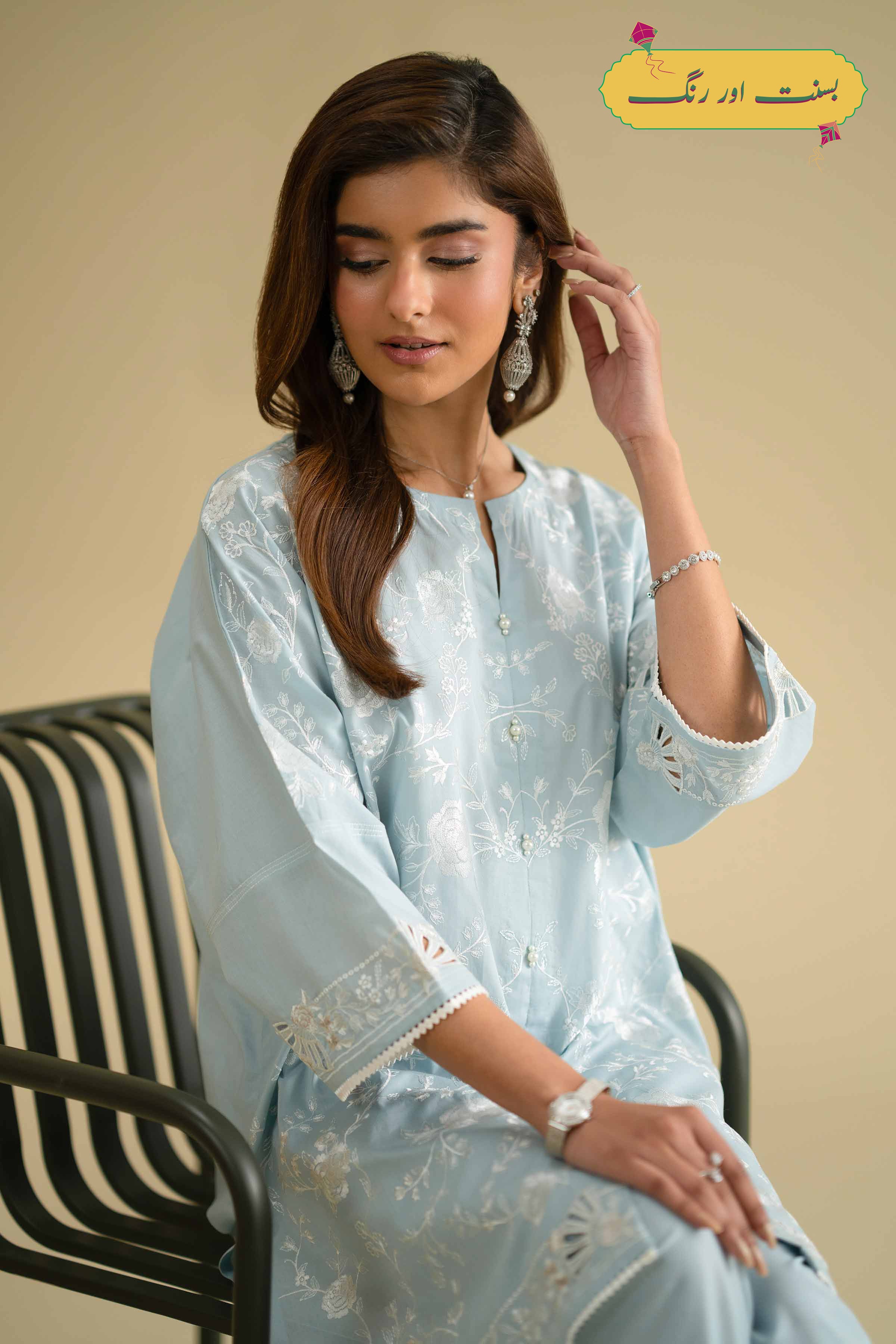 NishatUK - Blue Embroidered Cambric 2-piece ready to wear Dress