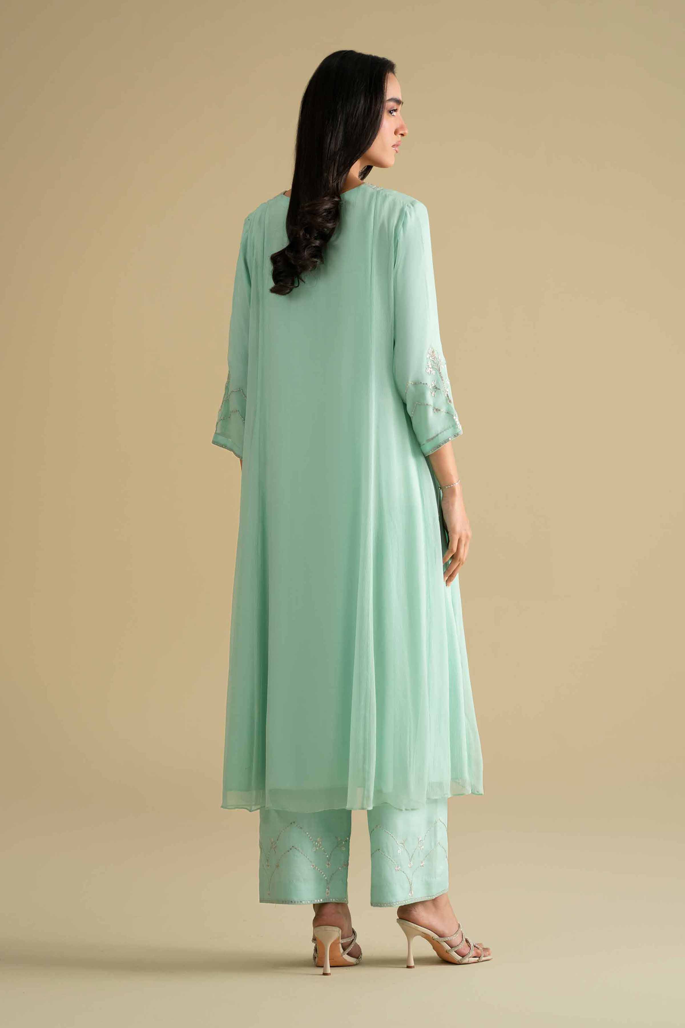NishatUK - Blue Embroidered Chiffon 2-piece ready to wear Dress