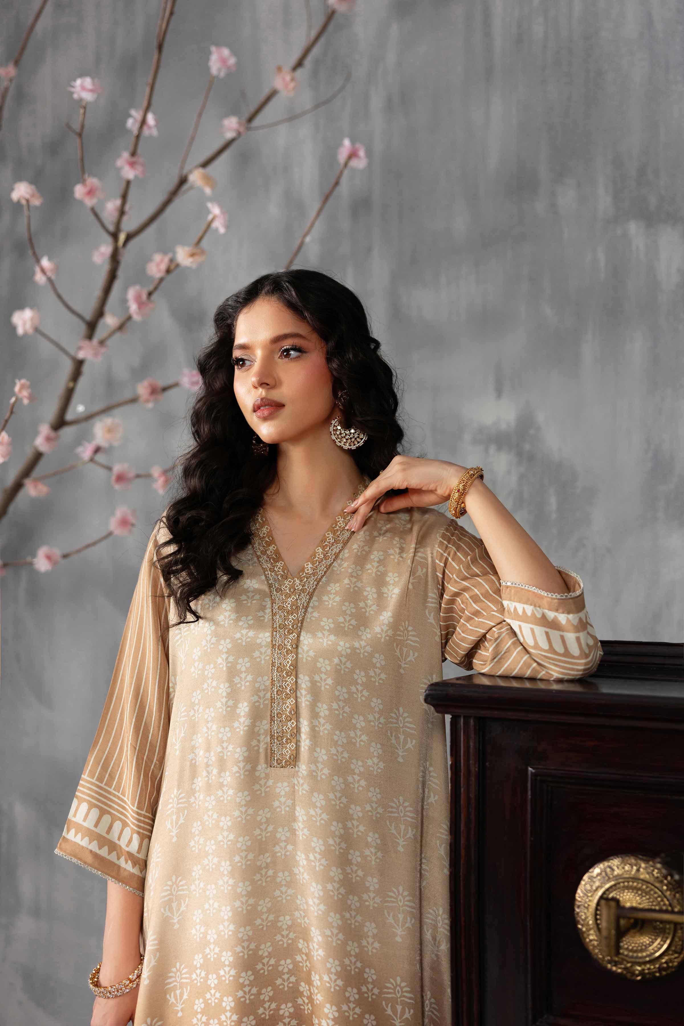 Nishat UK - Brown Embroidered Silk 2-piece ready to wear luxury Dress