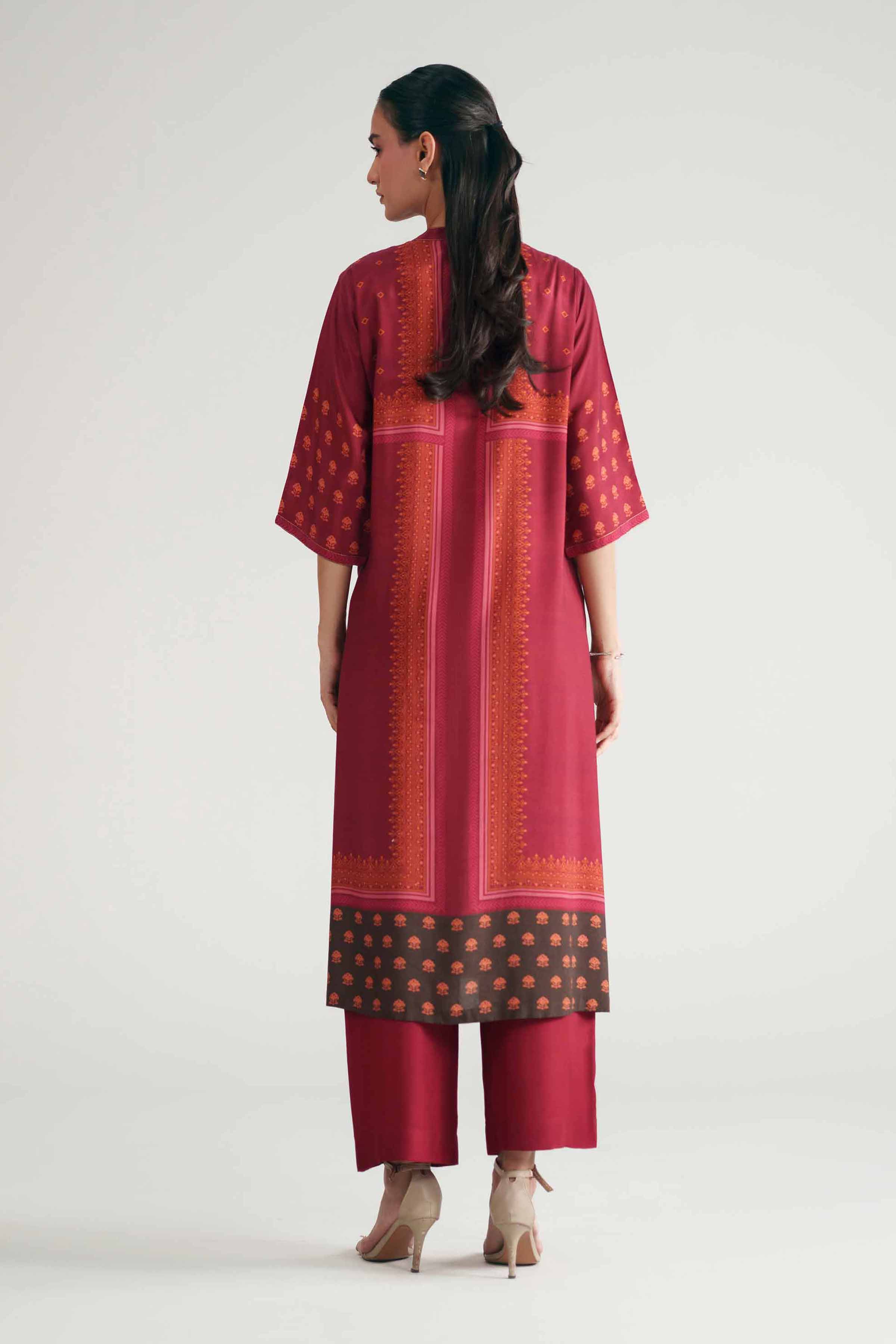 Nishat UK - Red Printed Silk 2-piece ready to wear luxury Dress