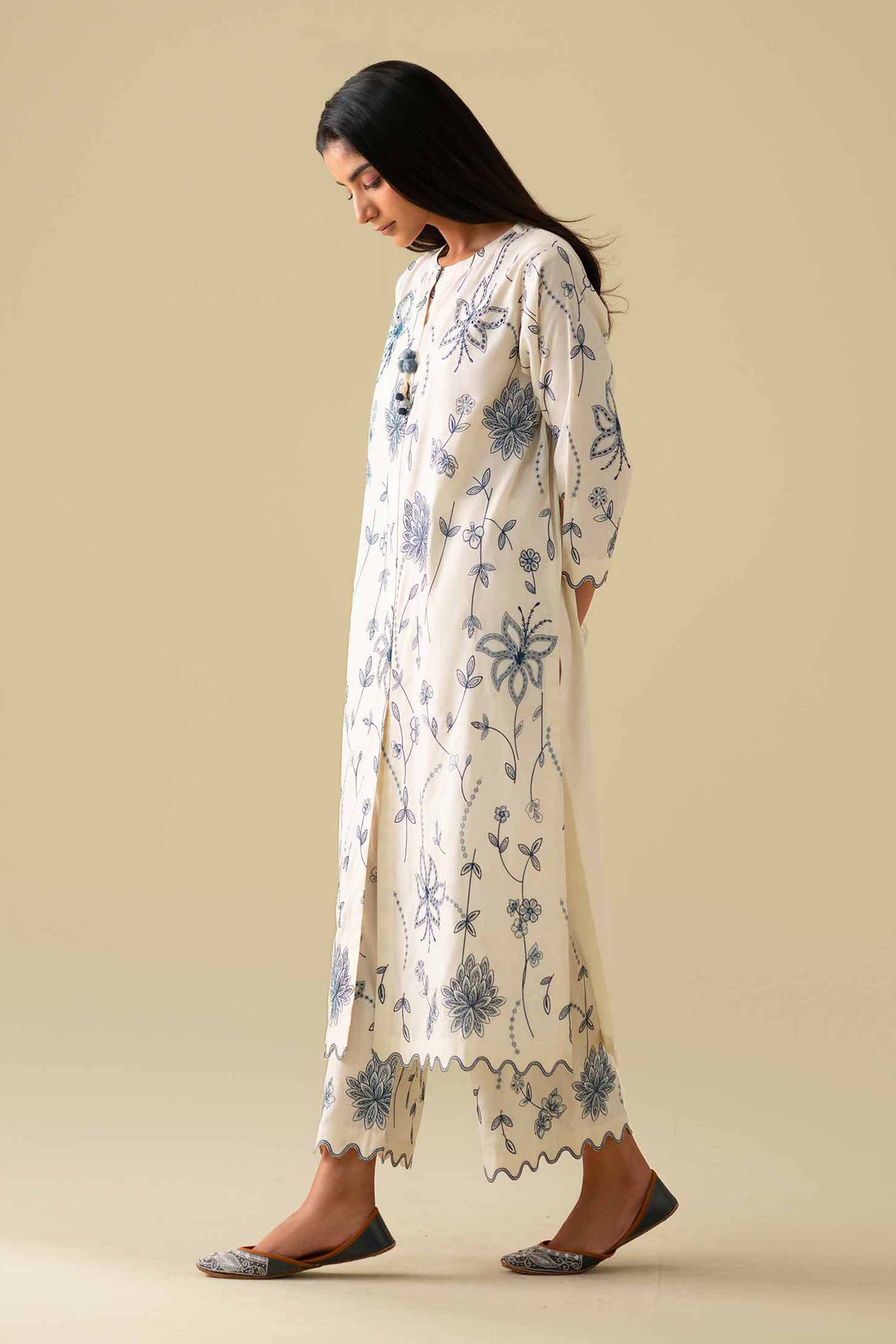 NishatUK - Off White Embroidered Cambric 2-piece ready to wear luxury Dress