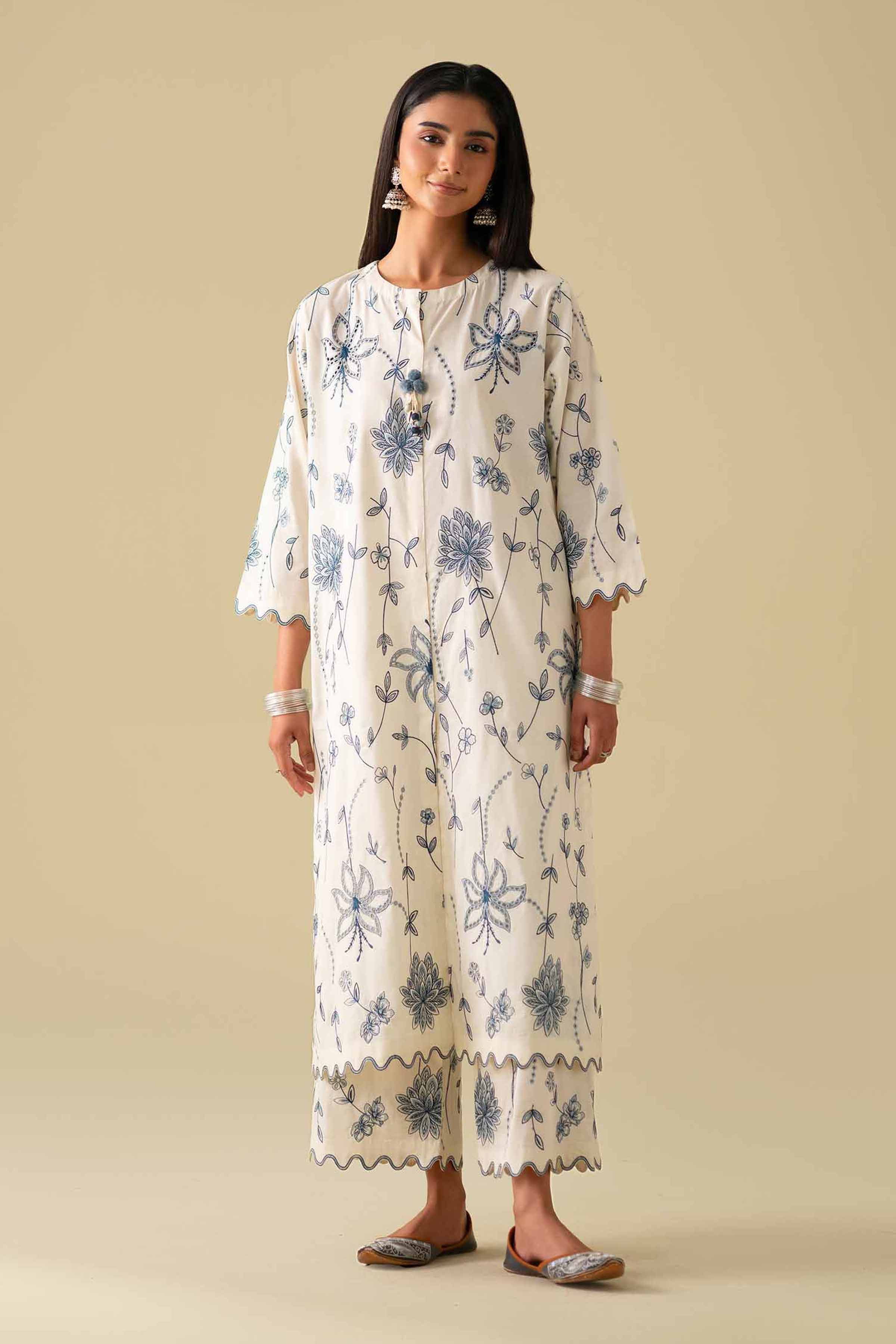 NishatUK - Off White Embroidered Cambric 2-piece ready to wear luxury Dress