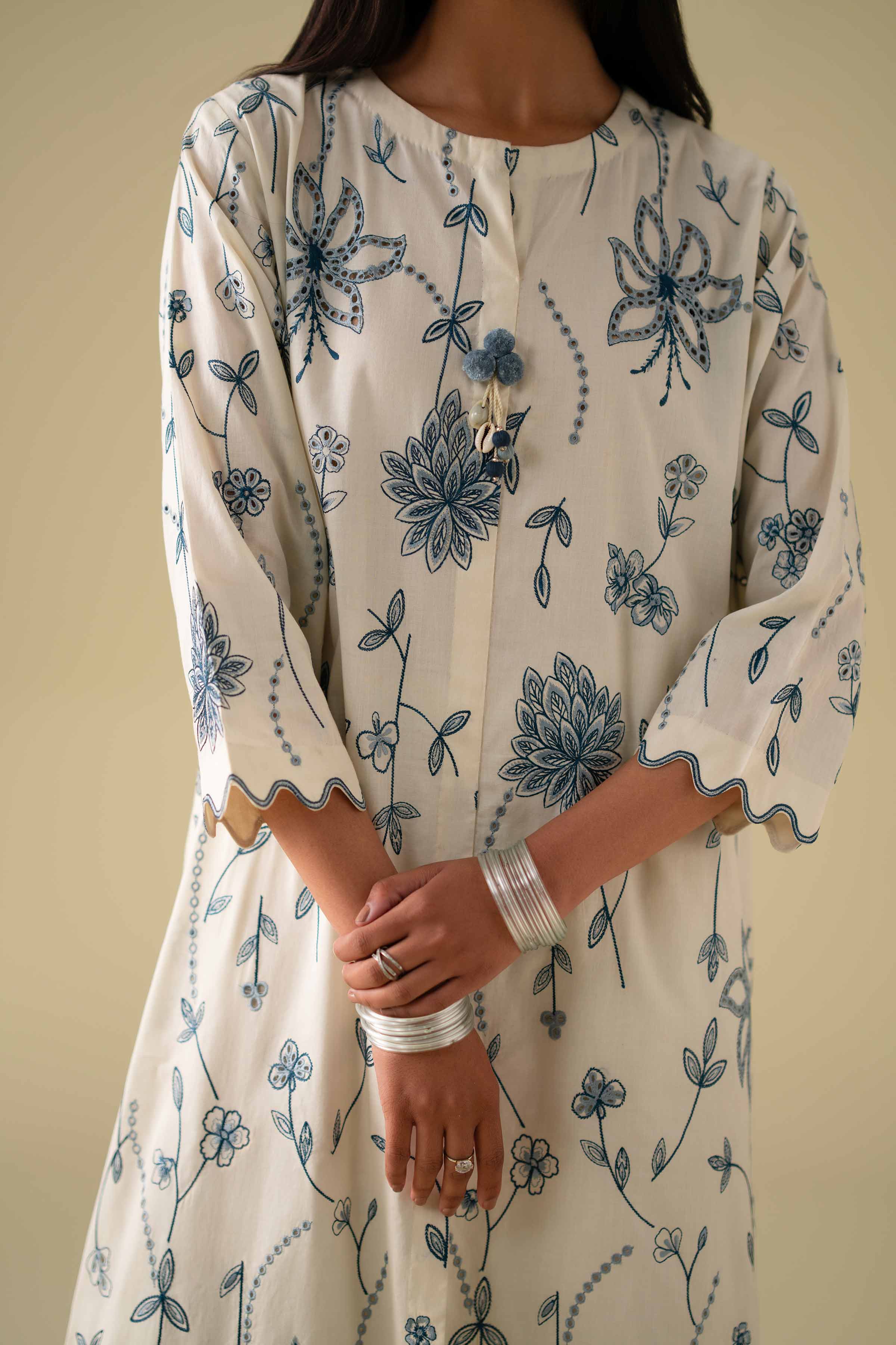 NishatUK - Off White Embroidered Cambric 2-piece ready to wear luxury Dress