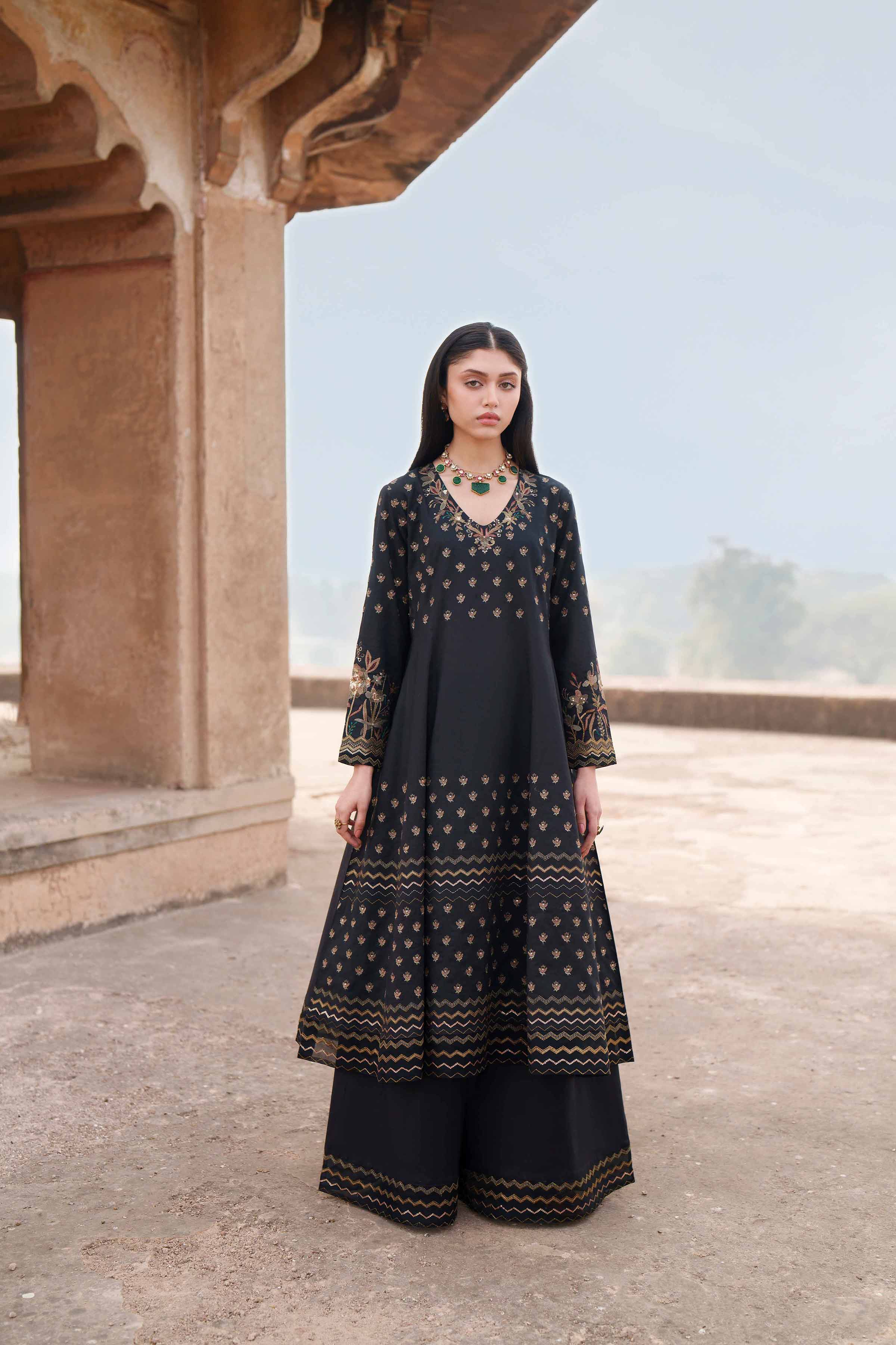 Nishat UK - Black Embroidered Cambric 2-piece ready to wear luxury Dress
