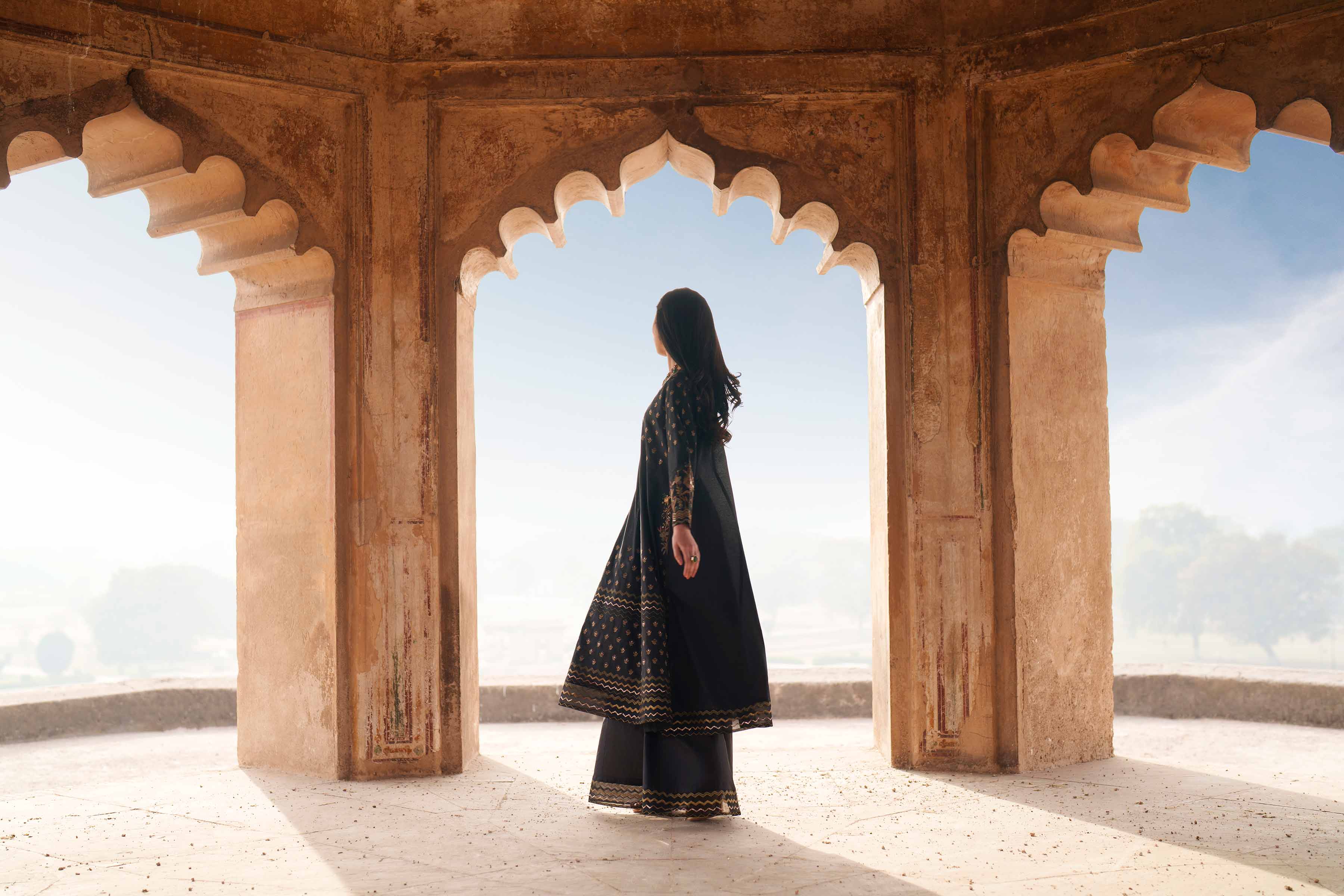 Nishat UK - Black Embroidered Cambric 2-piece ready to wear luxury Dress