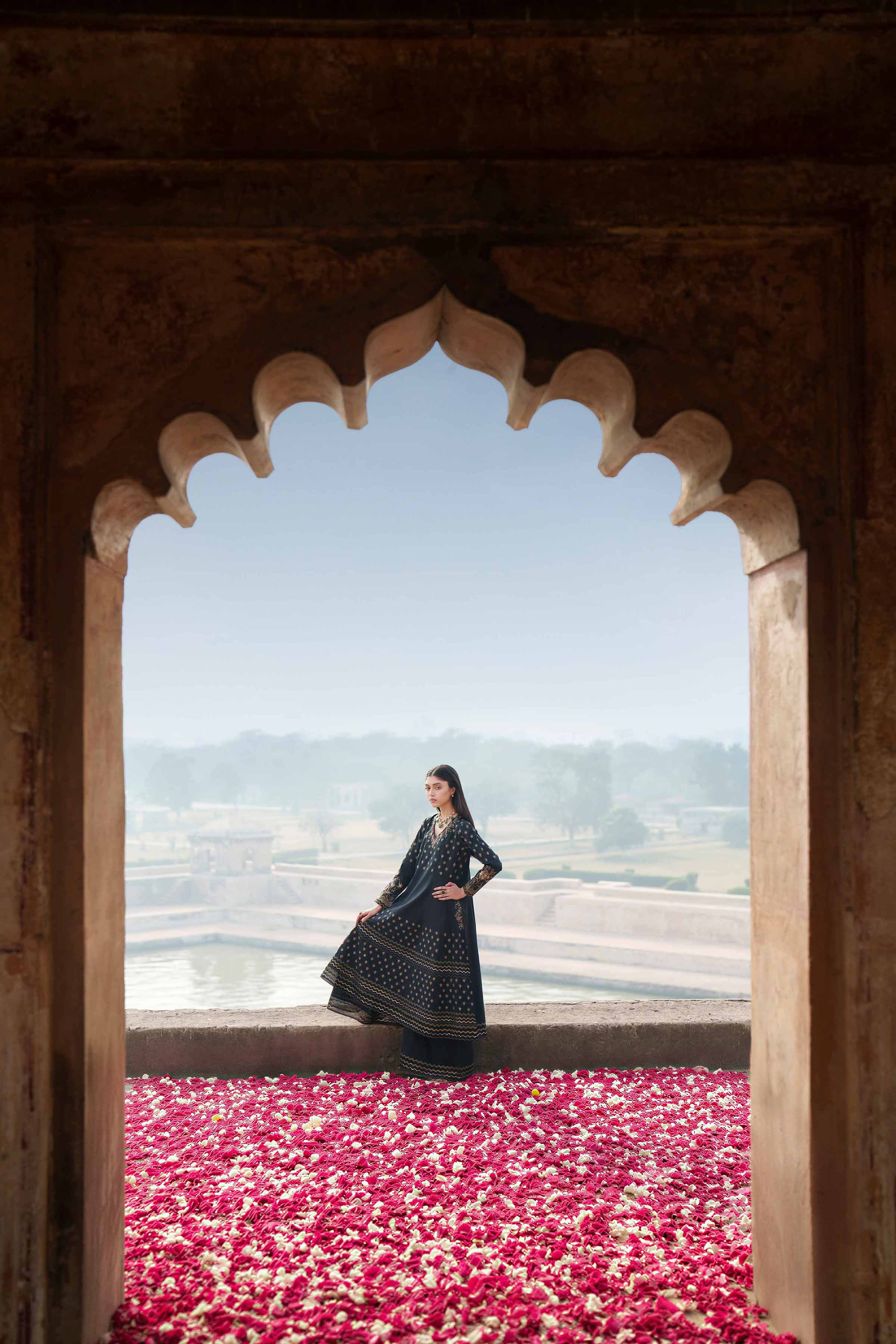 Nishat UK - Black Embroidered Cambric 2-piece ready to wear luxury Dress