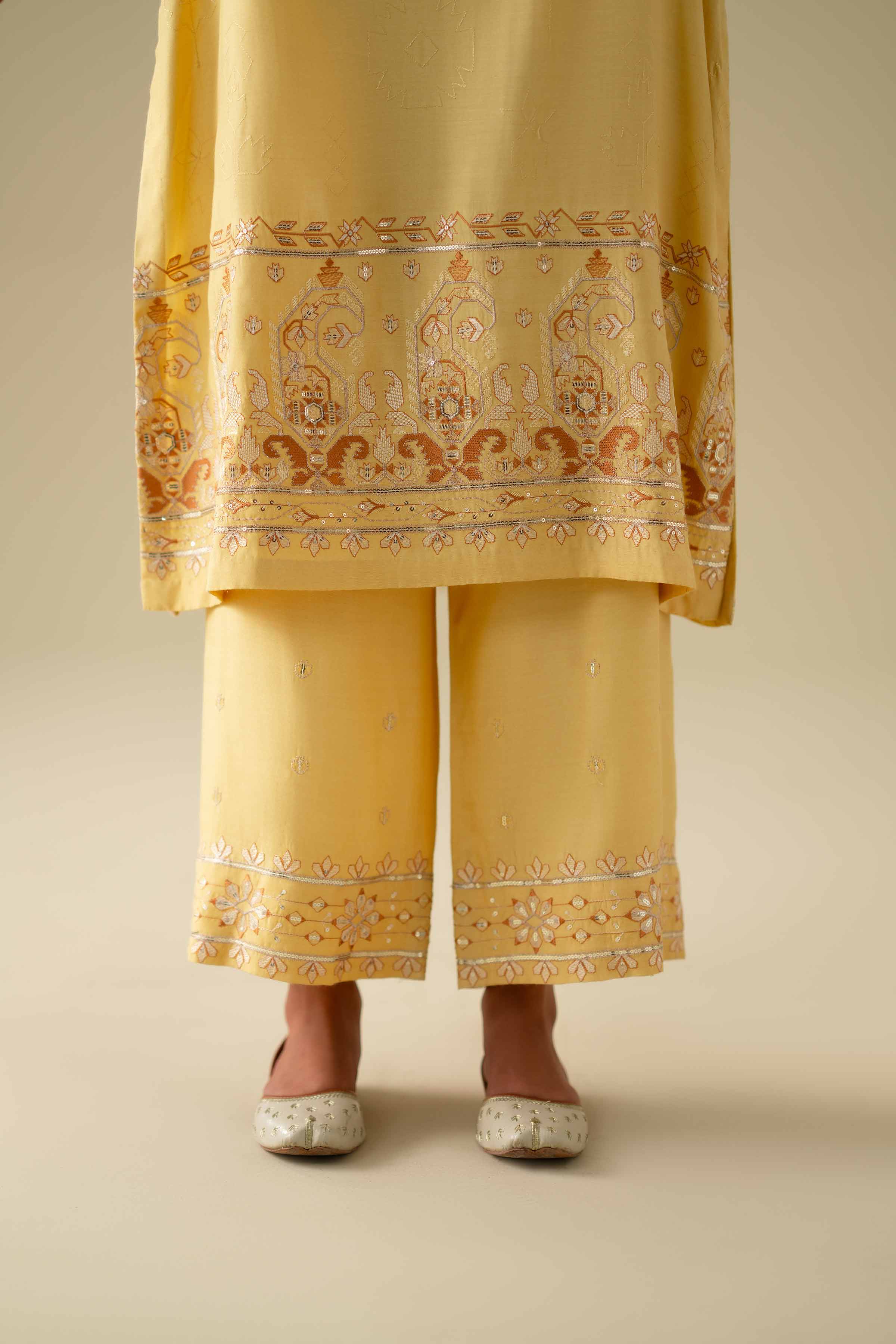 NishatUK - Yellow Embroidered Silk 2-piece ready to wear Dress
