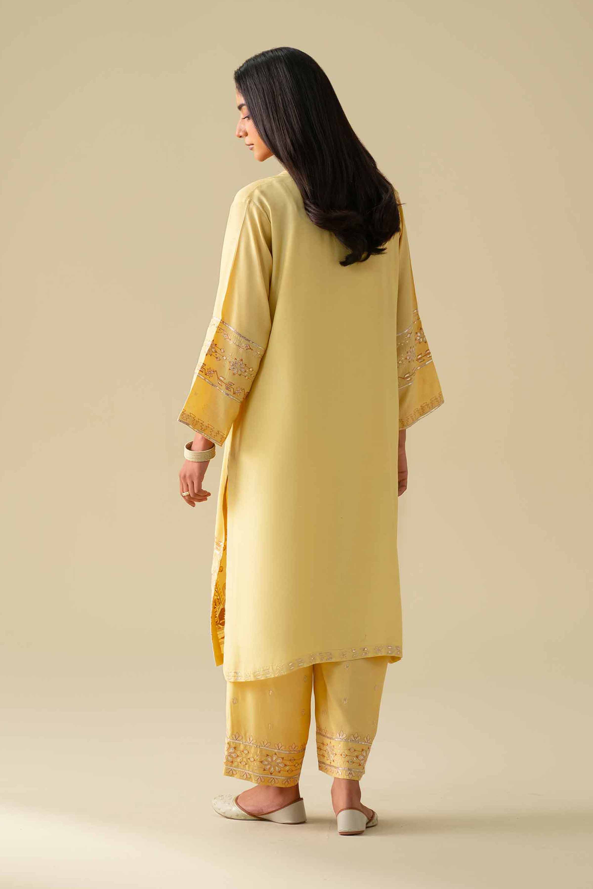 NishatUK - Yellow Embroidered Silk 2-piece ready to wear Dress