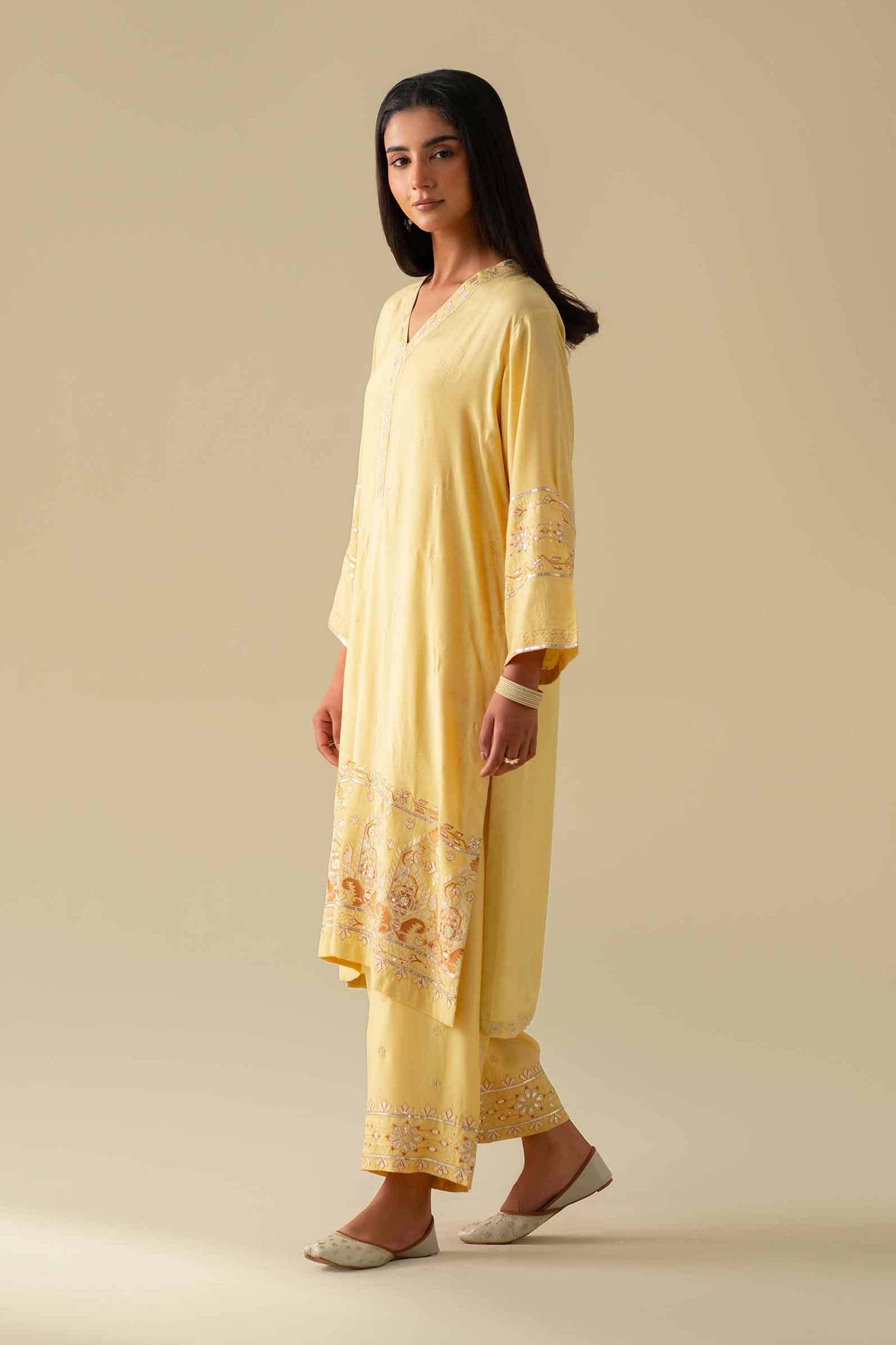 NishatUK - Yellow Embroidered Silk 2-piece ready to wear Dress