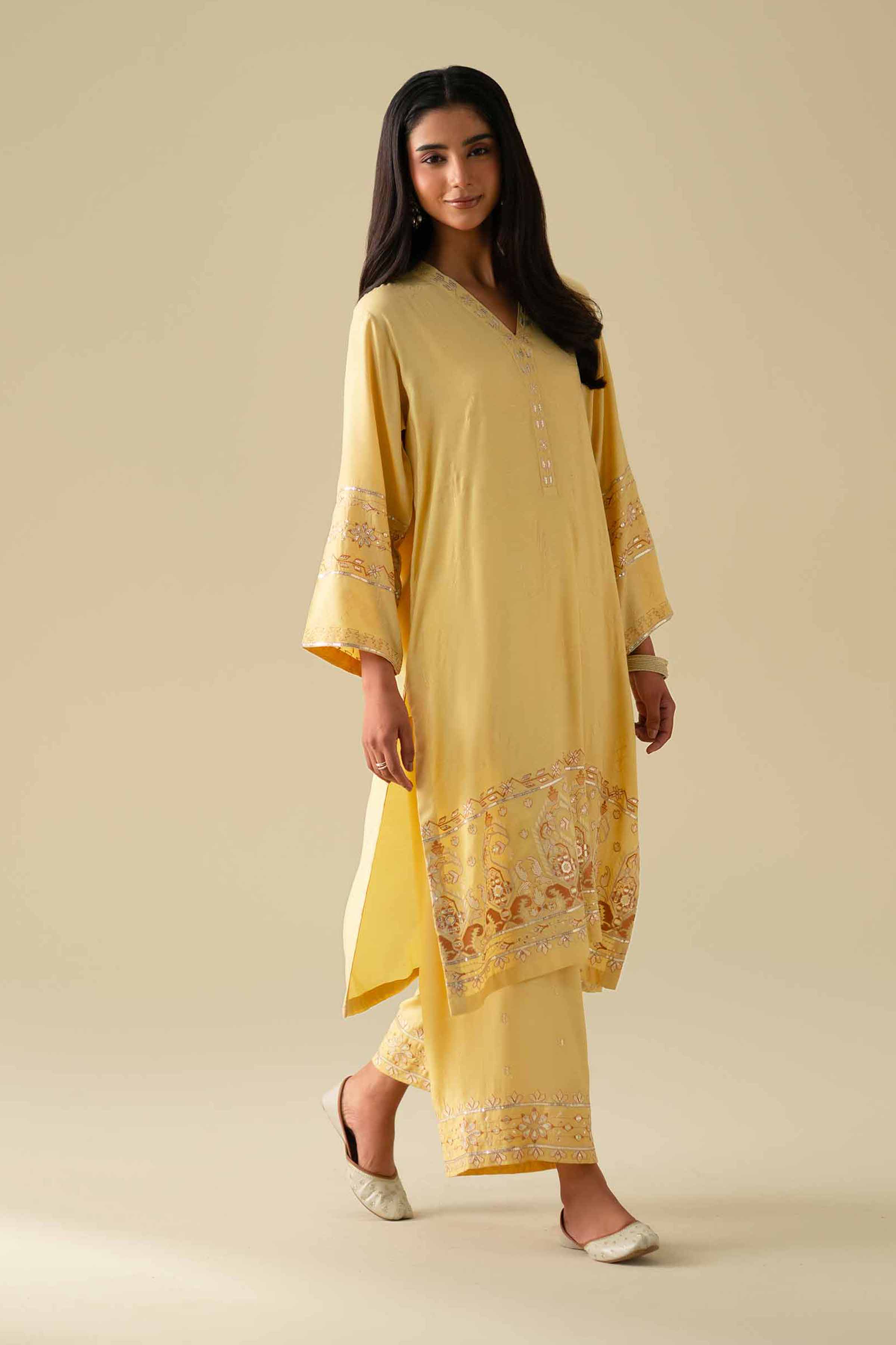 NishatUK - Yellow Embroidered Silk 2-piece ready to wear Dress