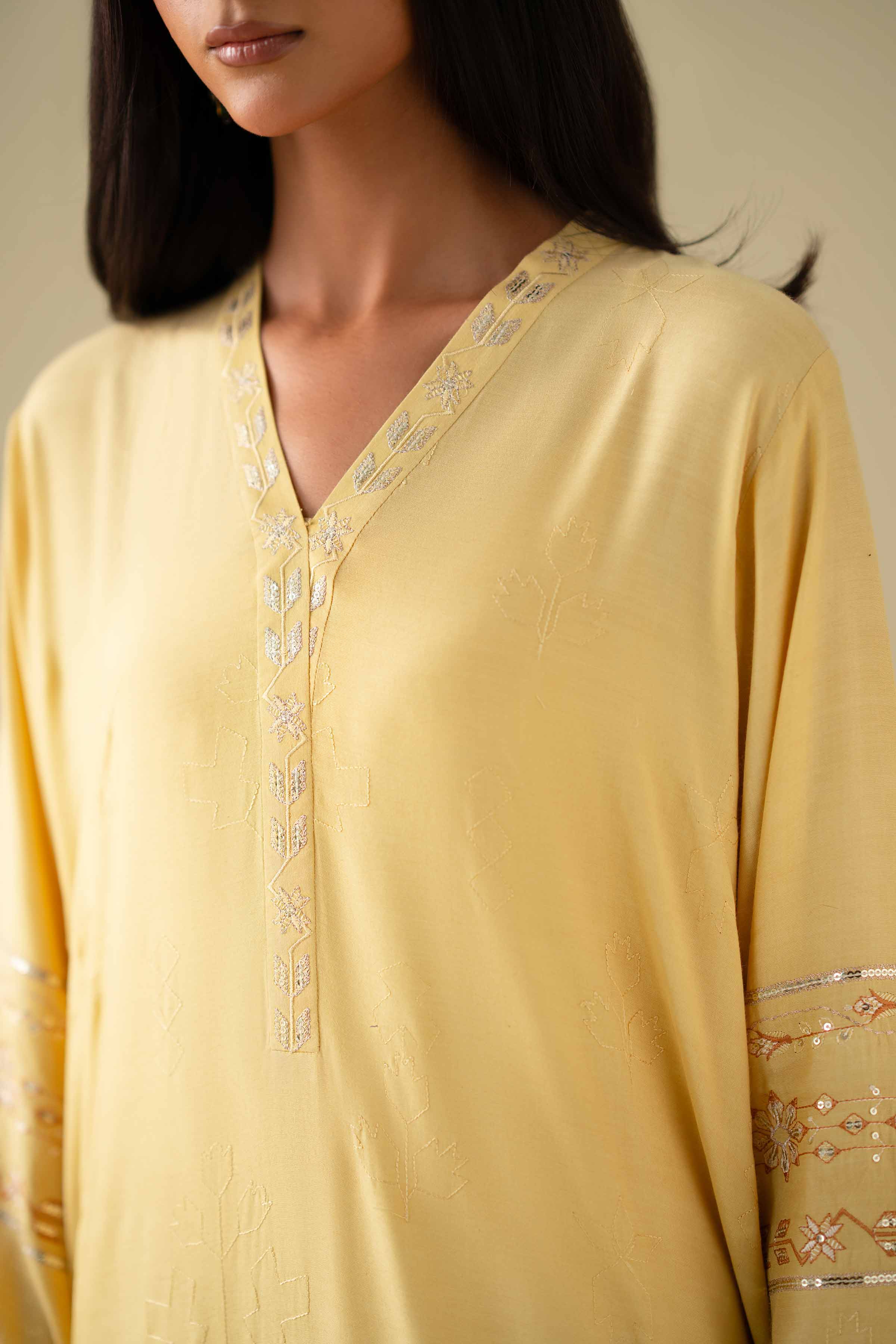 NishatUK - Yellow Embroidered Silk 2-piece ready to wear Dress