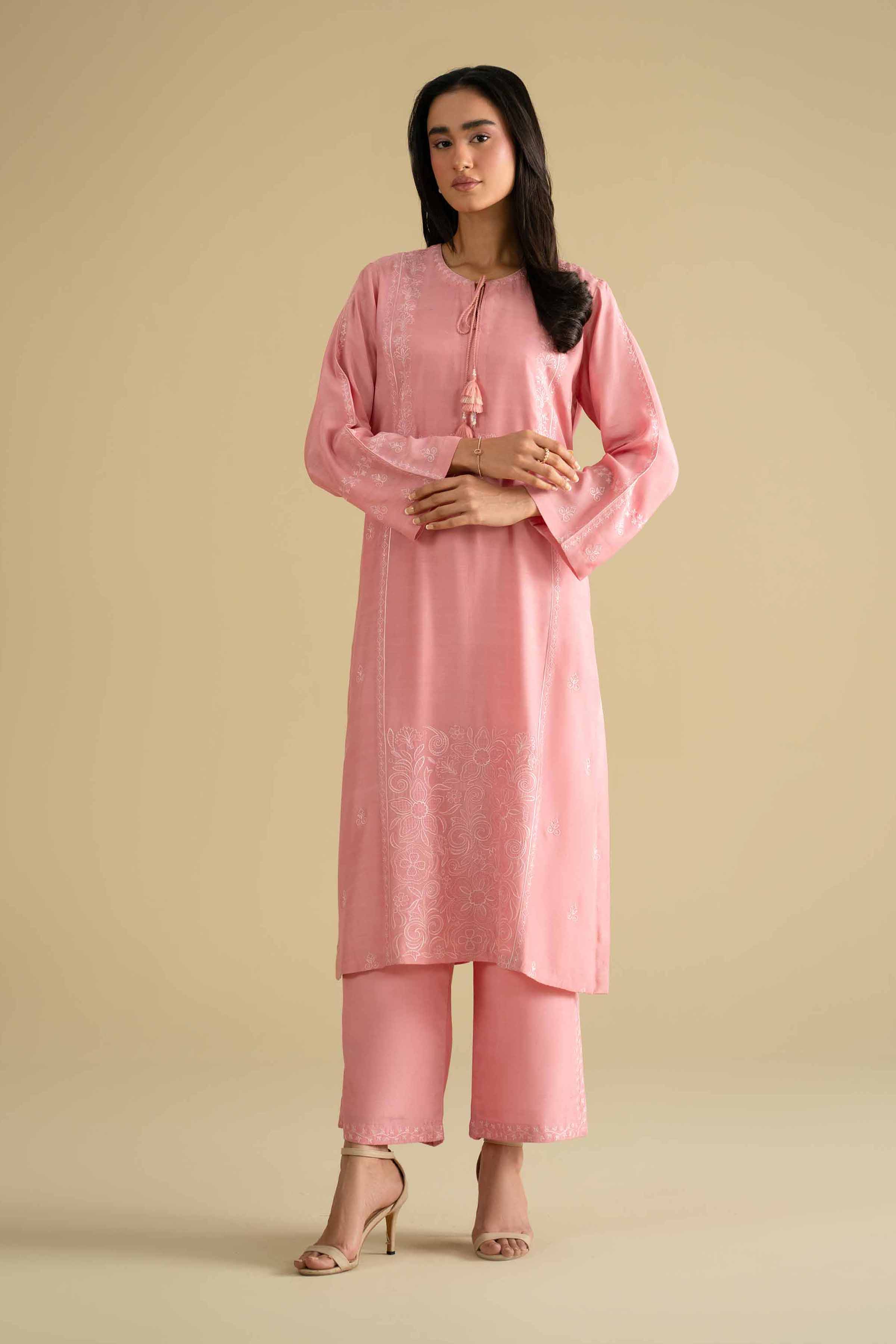 NishatUK - Pink Embroidered Silk 2-piece ready to wear luxury Dress