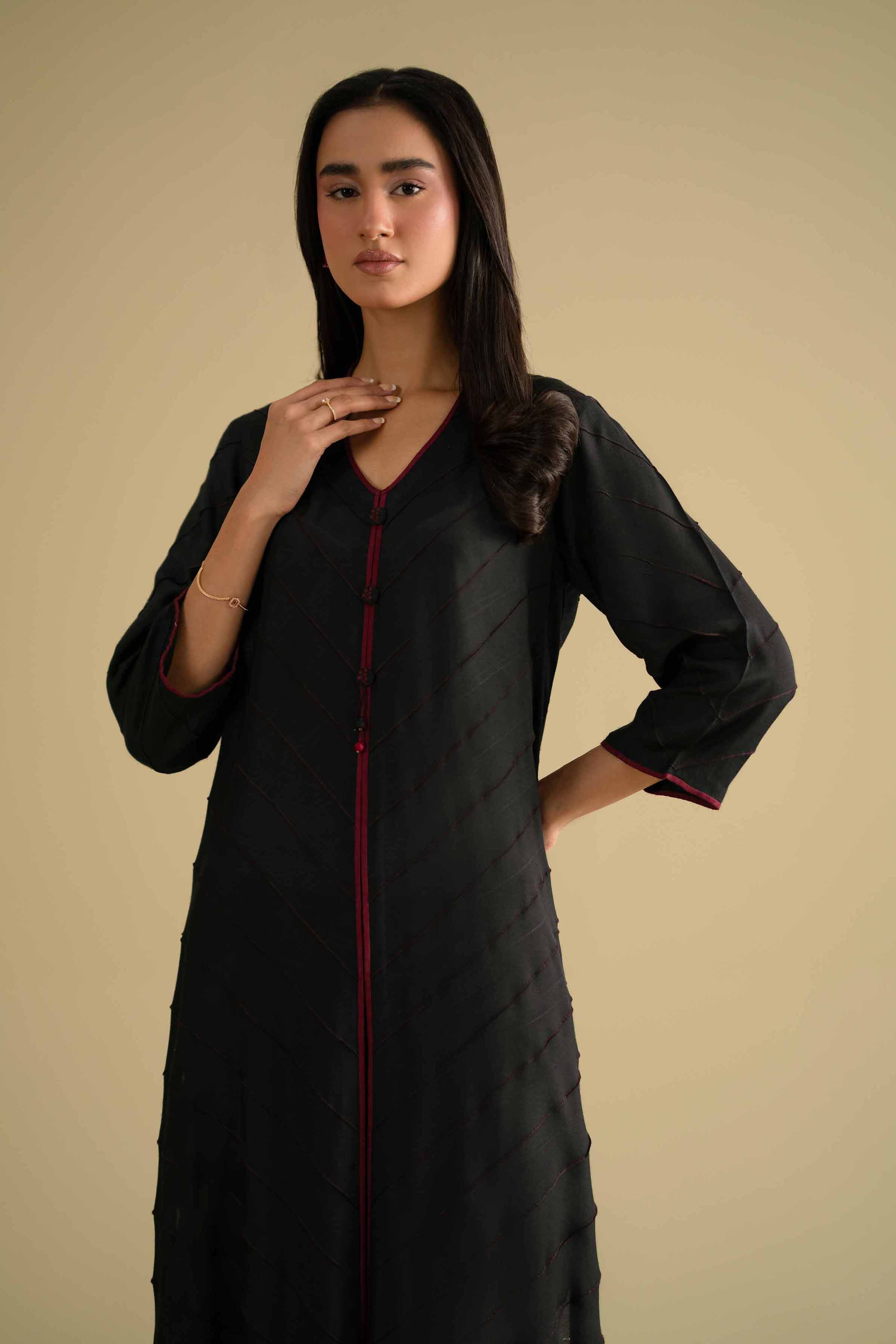 NishatUK - Black Embroidered Silk 2-piece ready to wear Dress