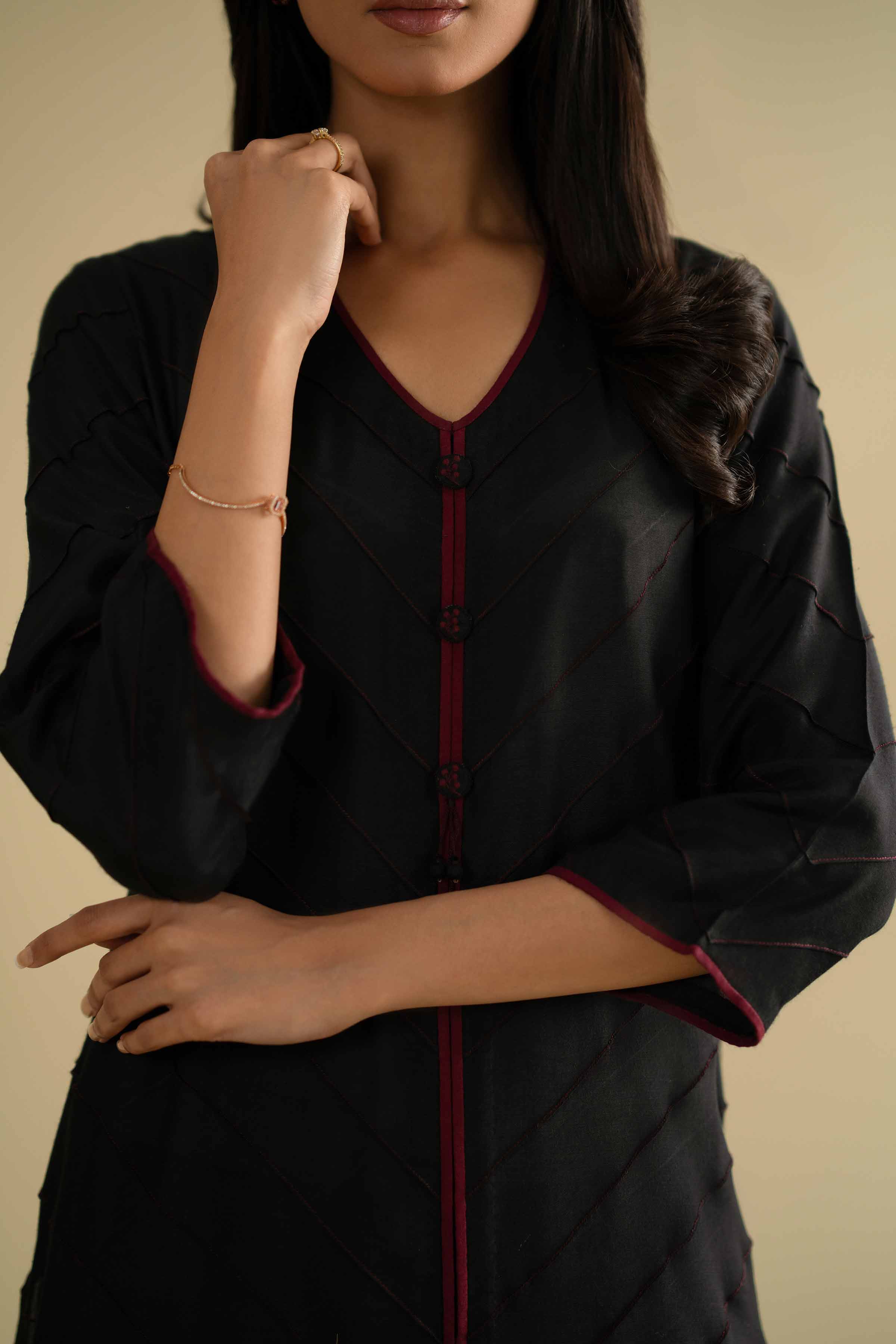 NishatUK - Black Embroidered Silk 2-piece ready to wear Dress