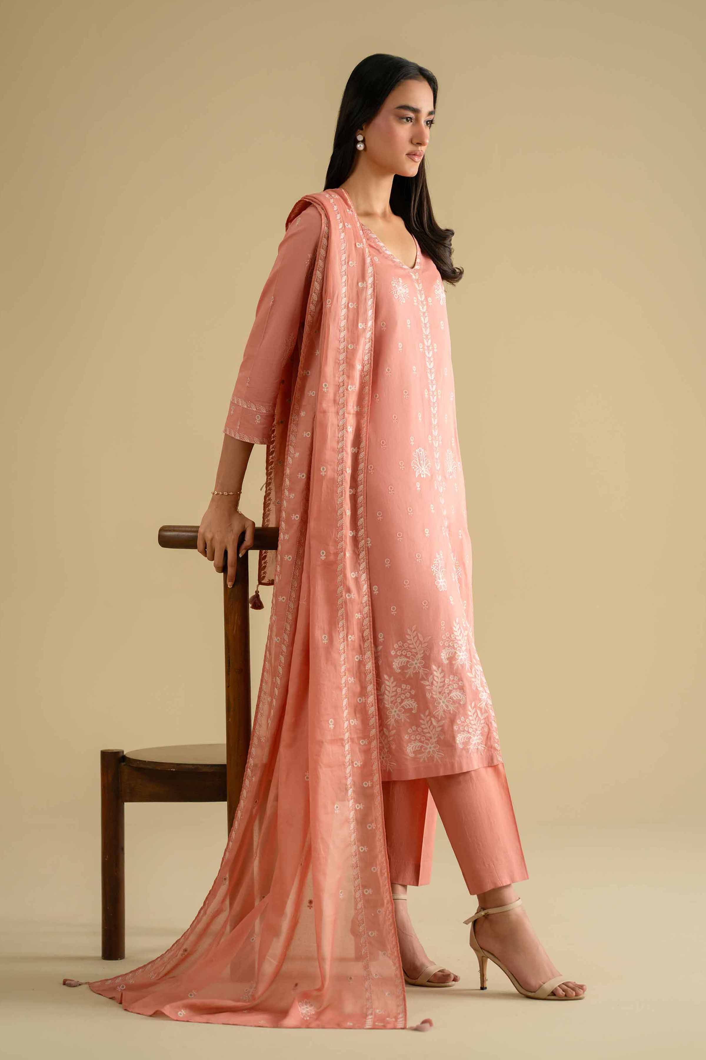 NishatUK - Orange Embroidered Cambric 3-piece ready to wear luxury Suit