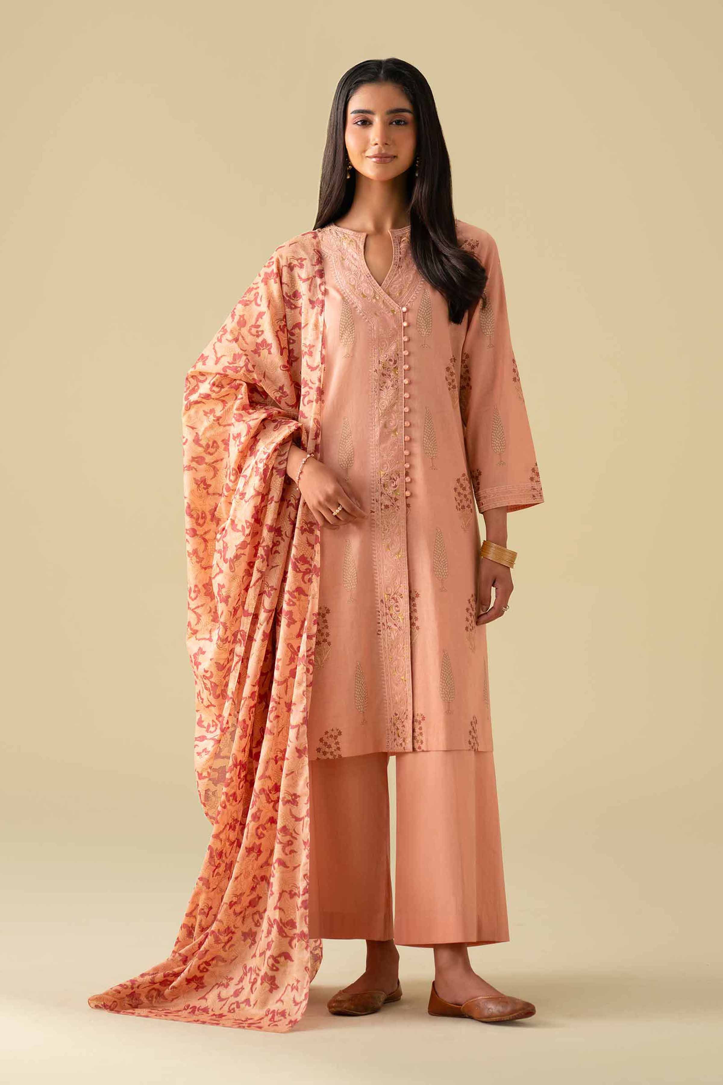 NishatUK - Orange Embroidered Lawn 3-piece ready to wear Suit