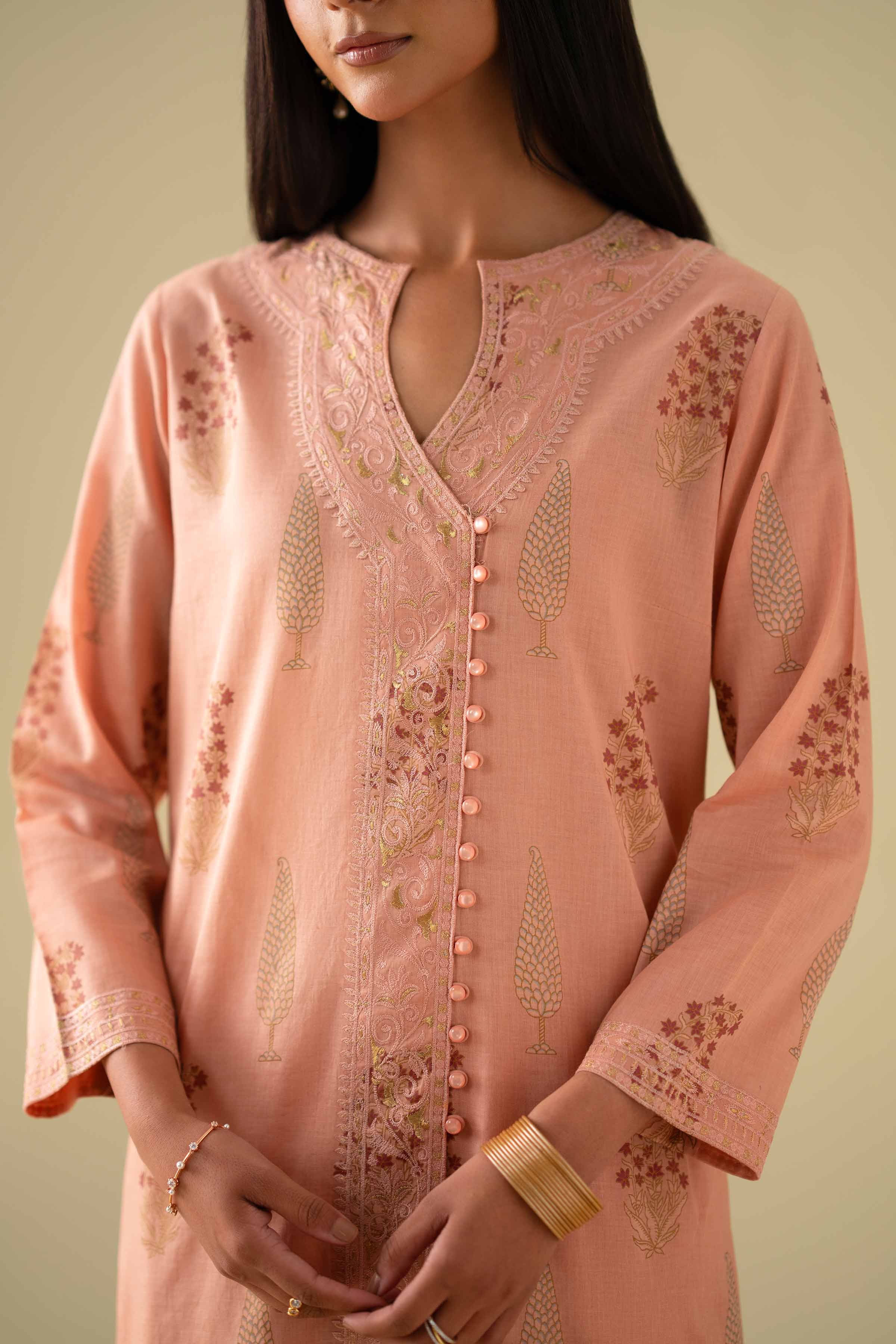 NishatUK - Orange Embroidered Lawn 3-piece ready to wear Suit
