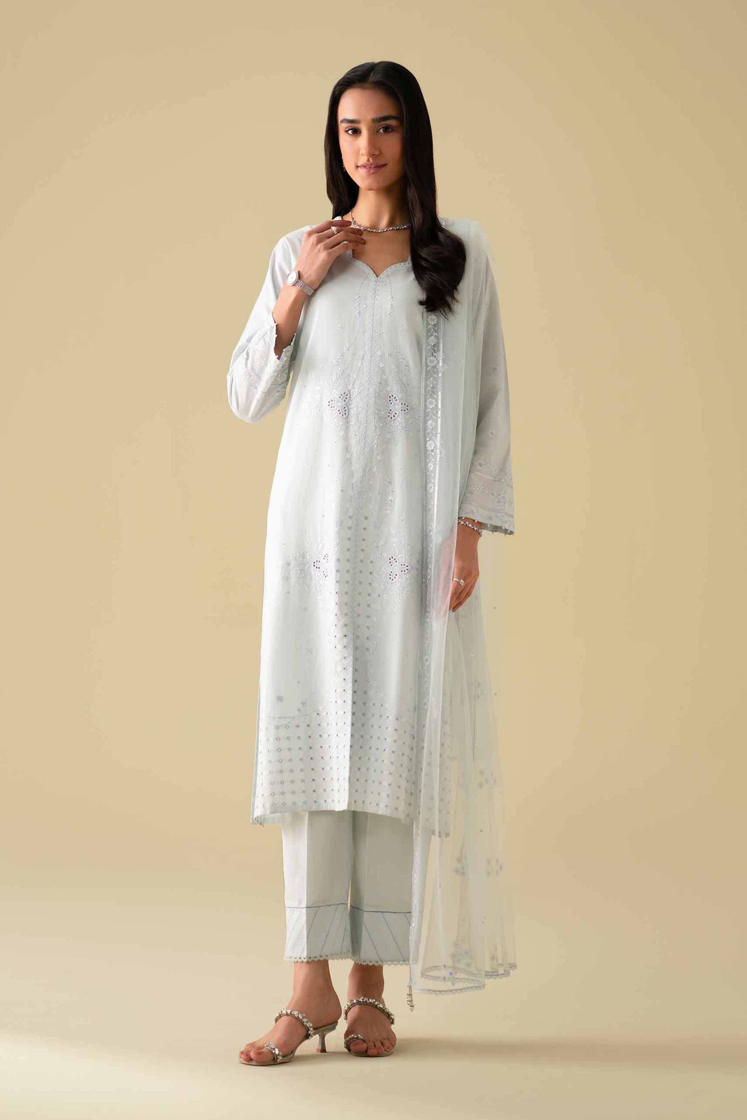 NishatUK - Blue Embroidered Cambric 3-piece ready to wear Suit