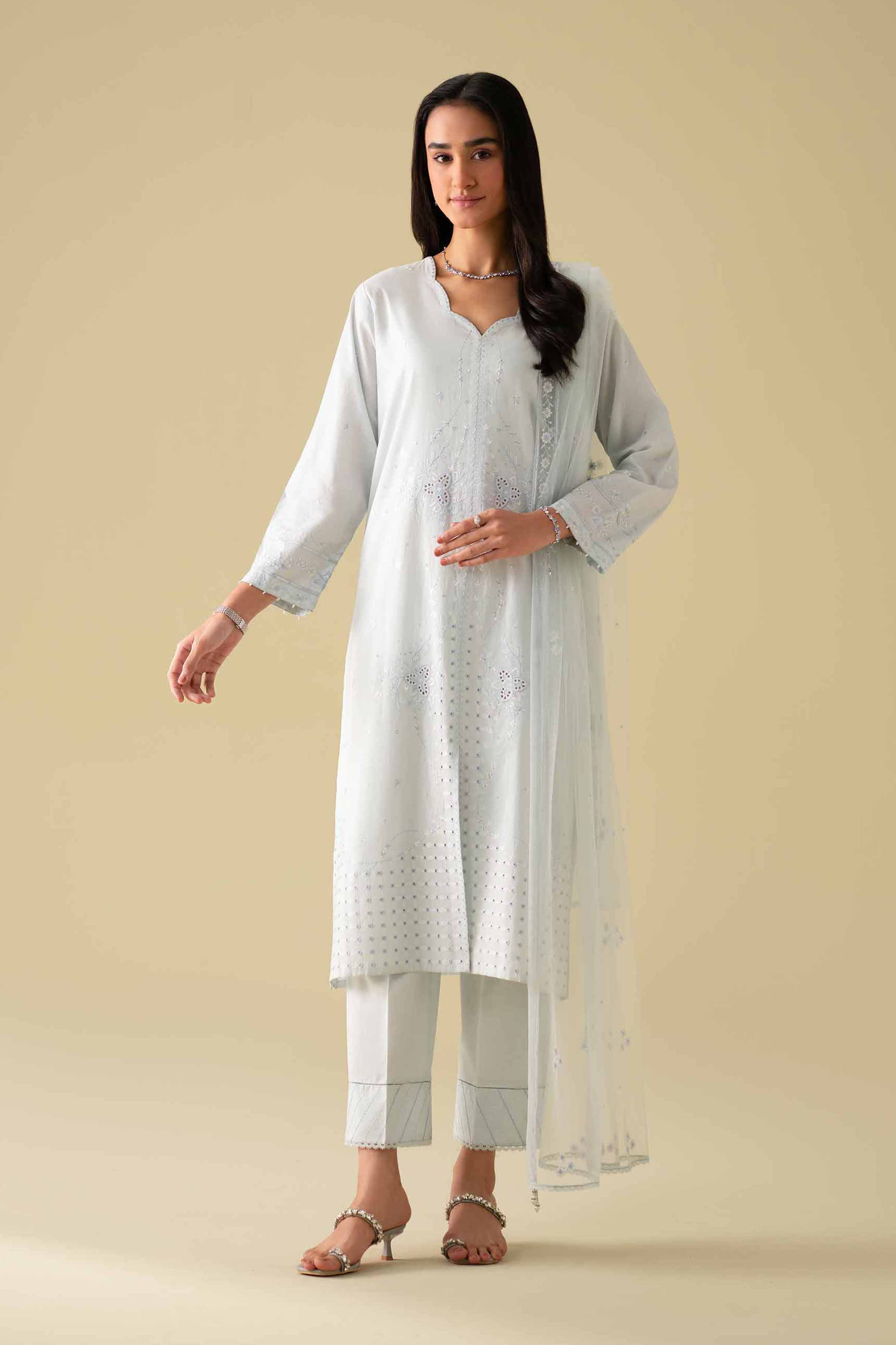 NishatUK - Blue Embroidered Cambric 3-piece ready to wear Suit