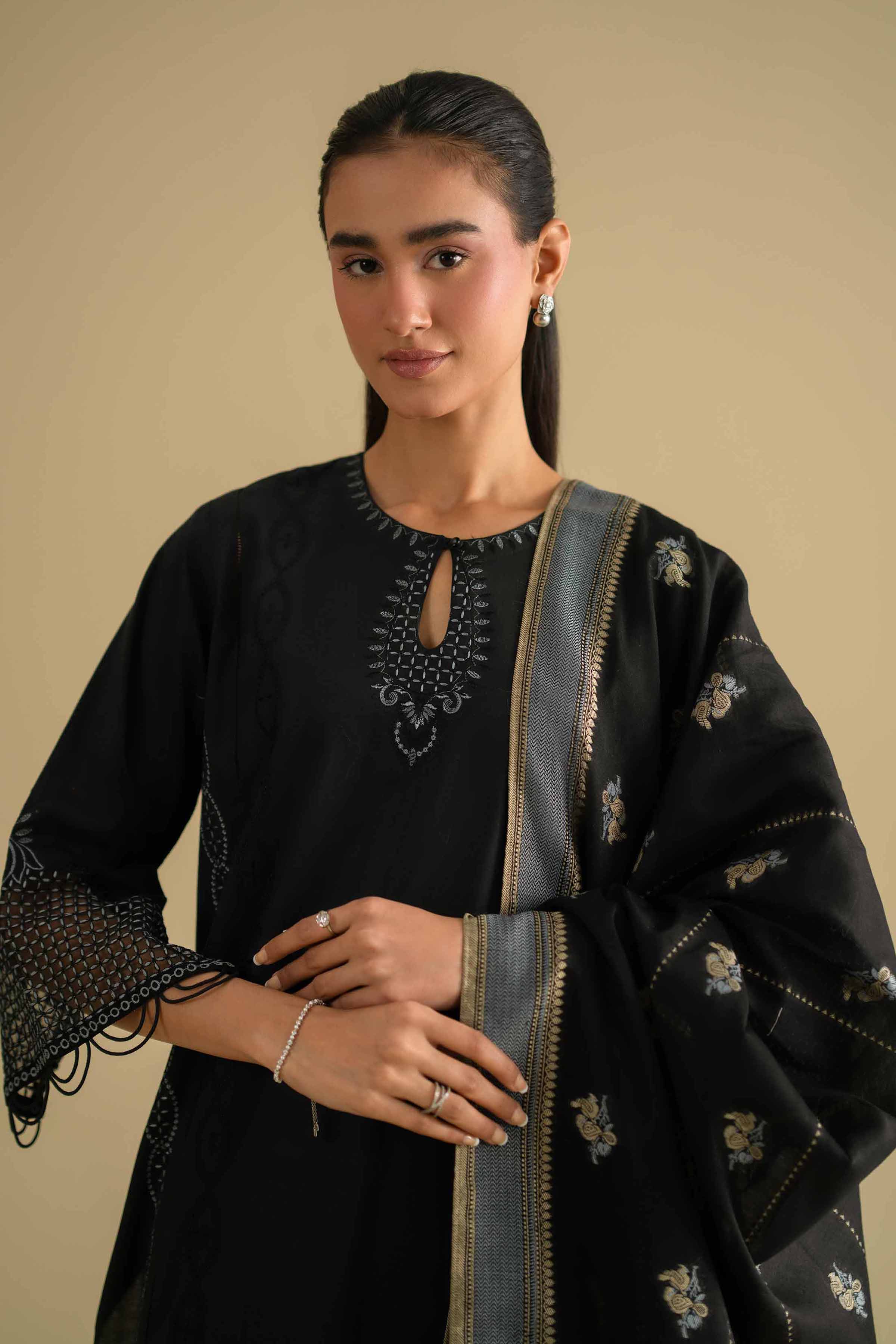 NishatUK - Black Embroidered Cambric ready to wear Suit