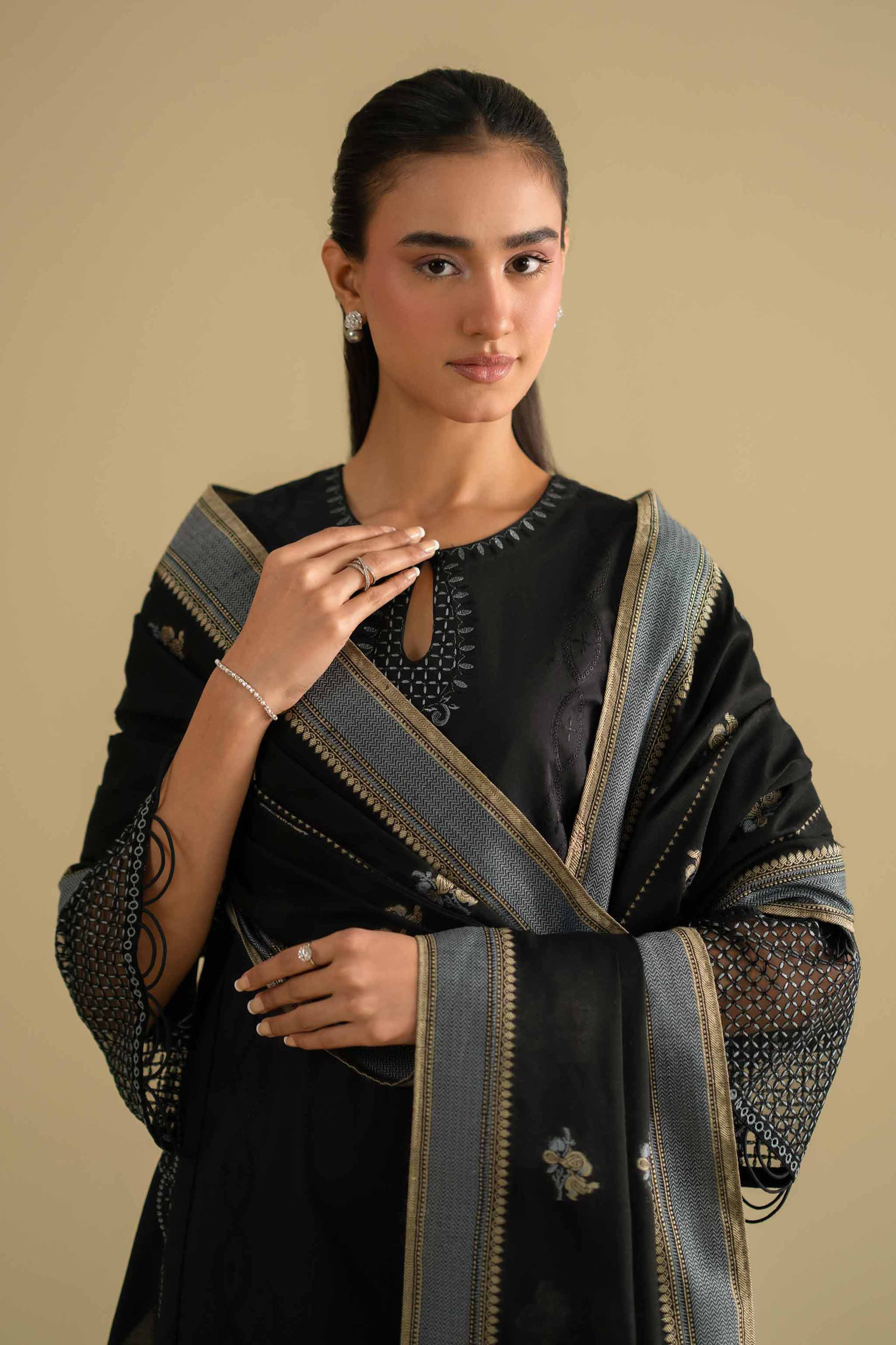 NishatUK - Black Embroidered Cambric ready to wear Suit