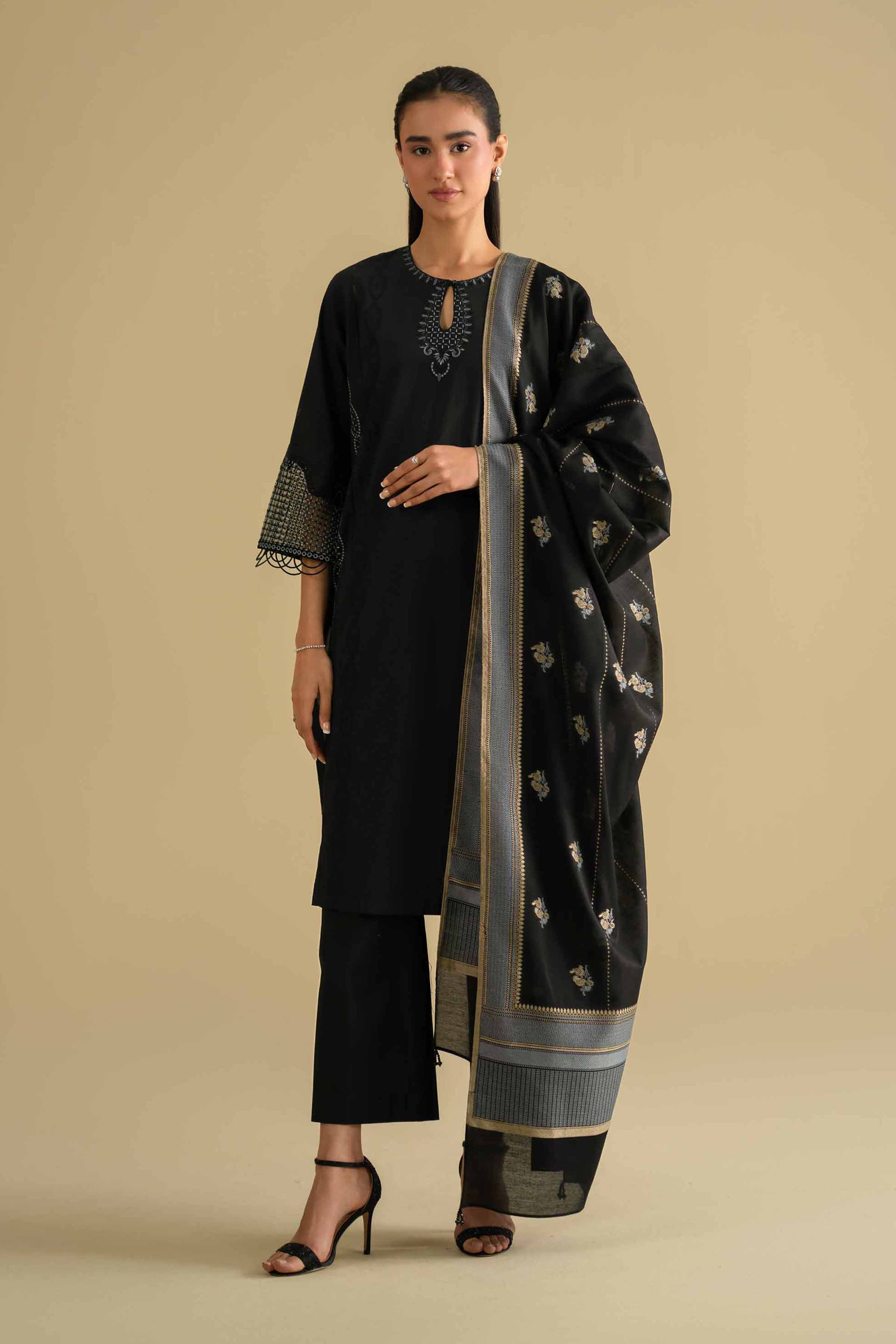NishatUK - Black Embroidered Cambric ready to wear Suit