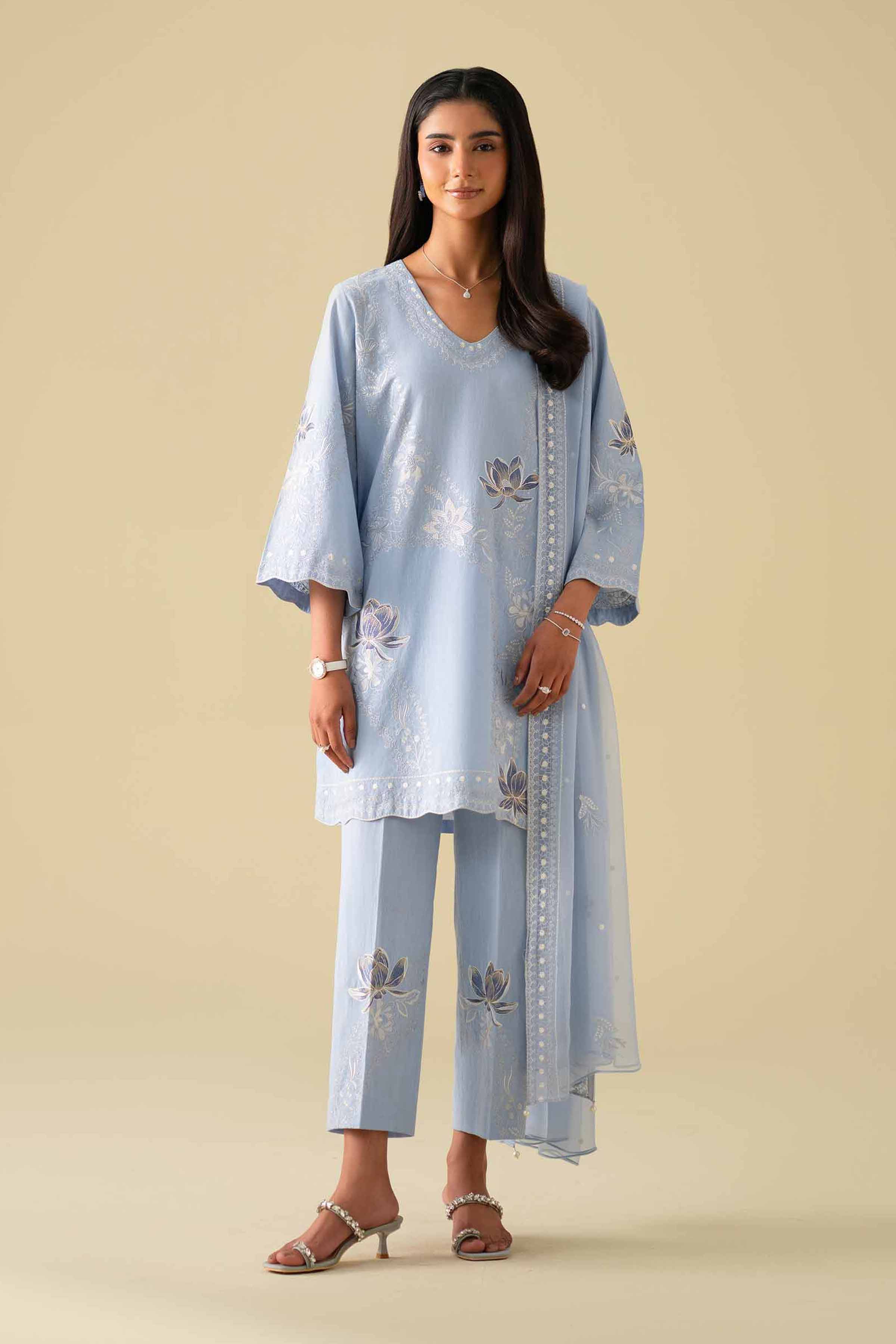 NishatUK - Blue Embroidered Cambric 3-piece ready to wear luxury Suit