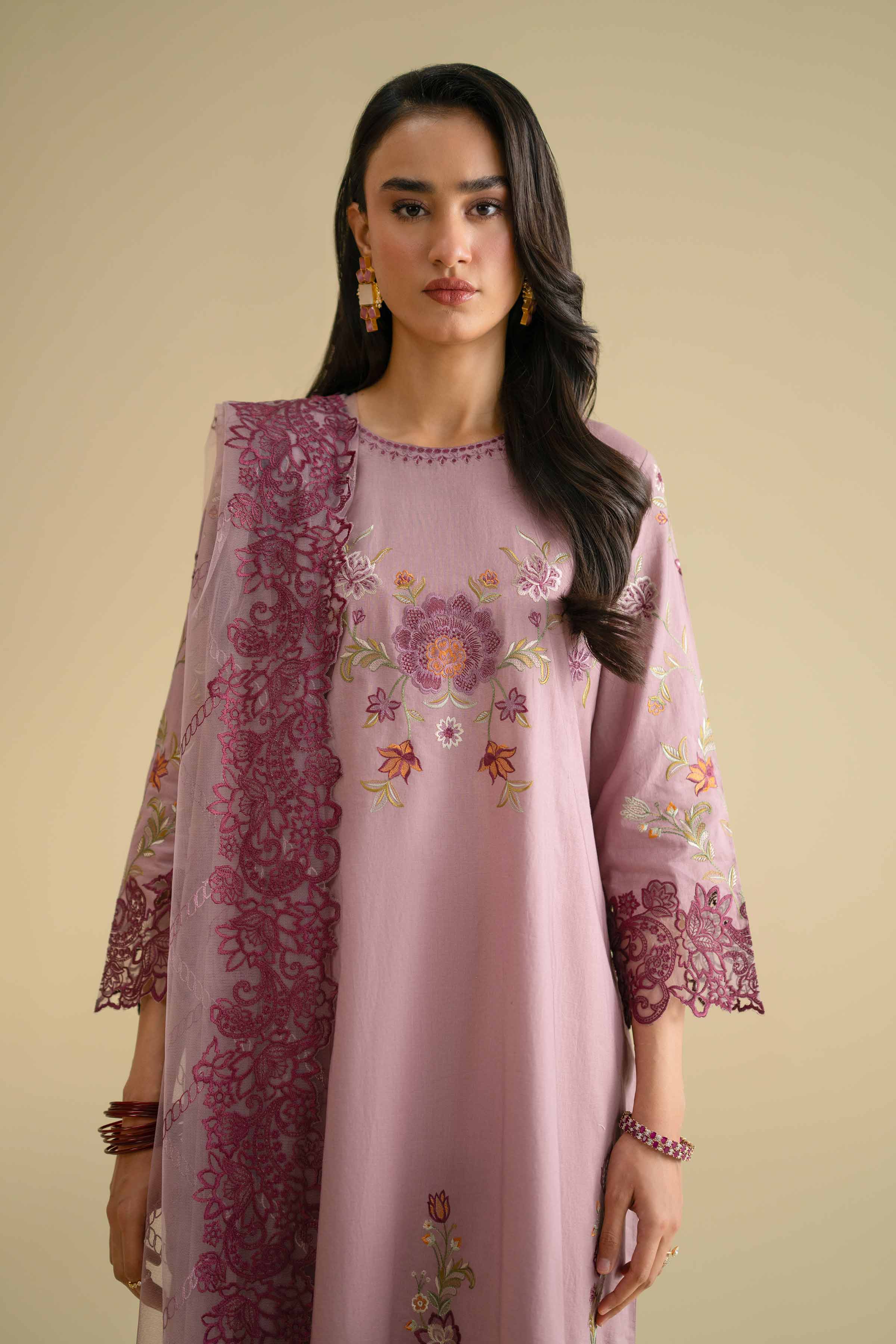 Nishat UK - Purple Embroidered Cambric 3-piece ready to wear luxury Suit